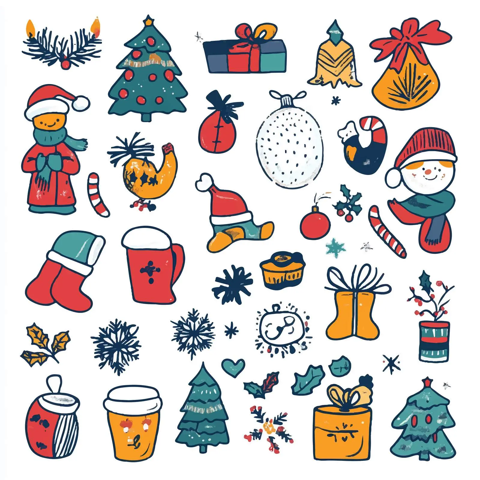 Cute Hand-Drawn New Year and Christmas Icons — free download from Dotvec