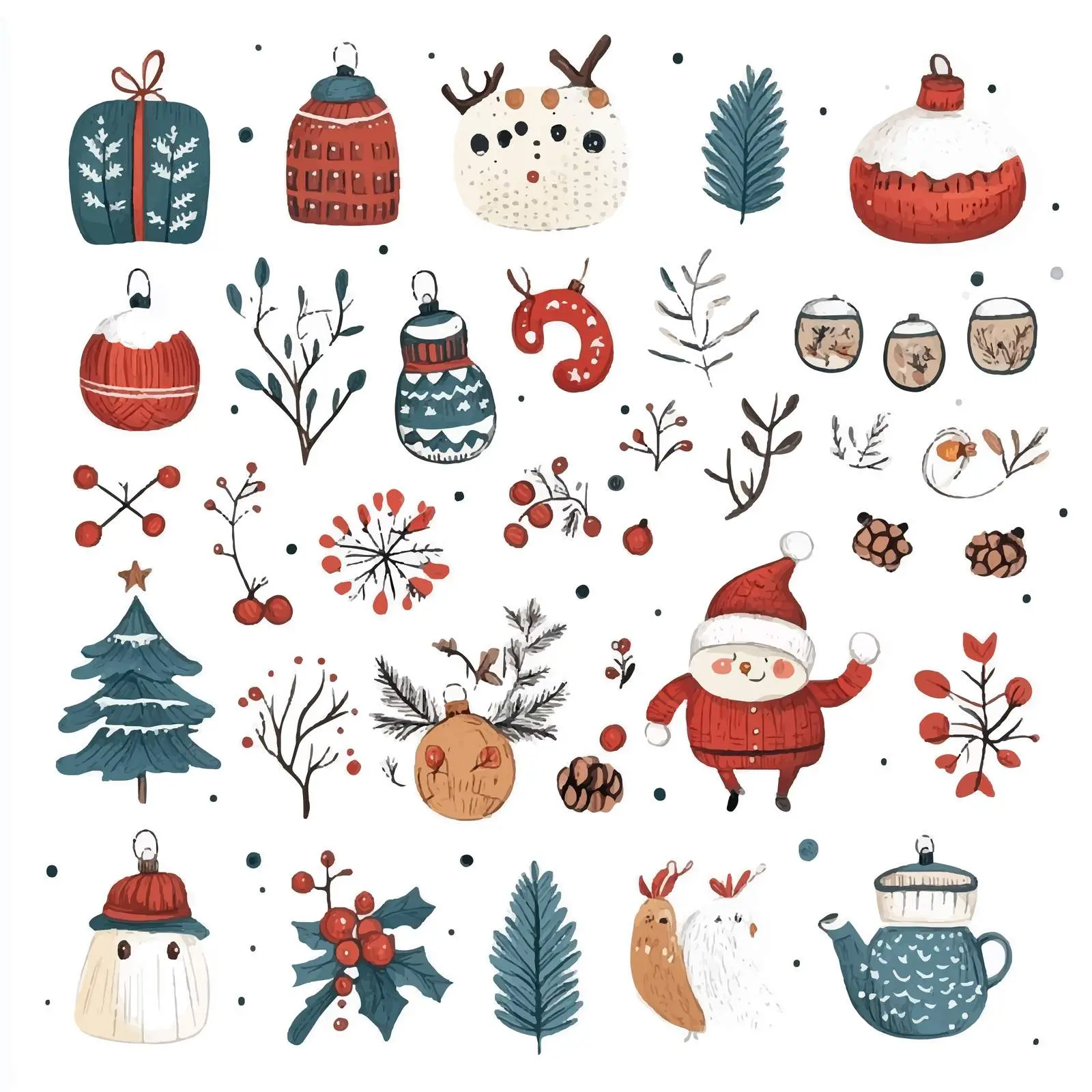 Cute Hand-Drawn New Year and Christmas Icons — free download from Dotvec