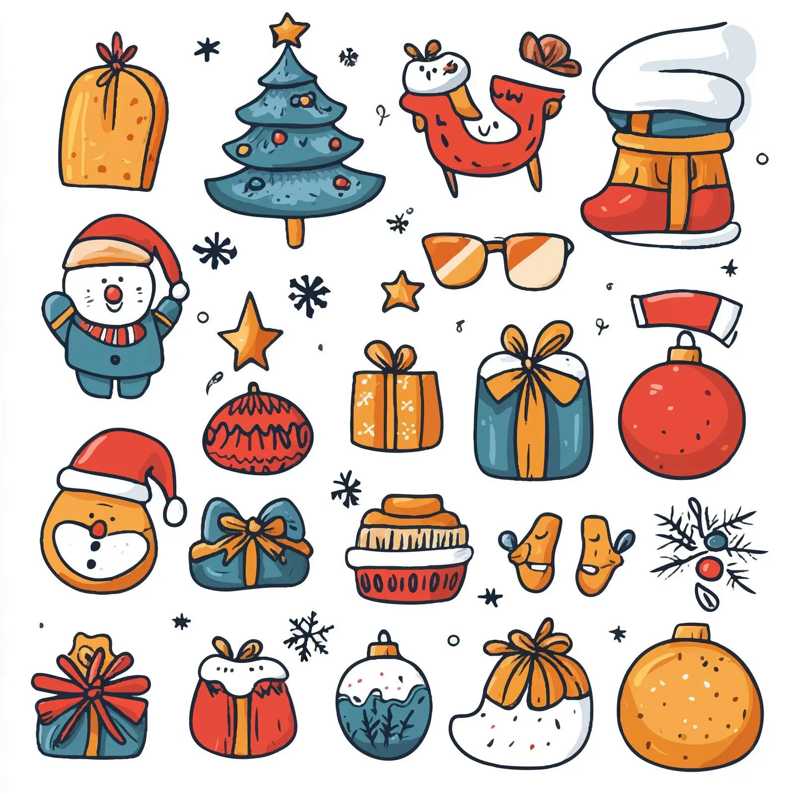 Cute Hand-Drawn New Year and Christmas Icons – free vector symbols image from Dotvec