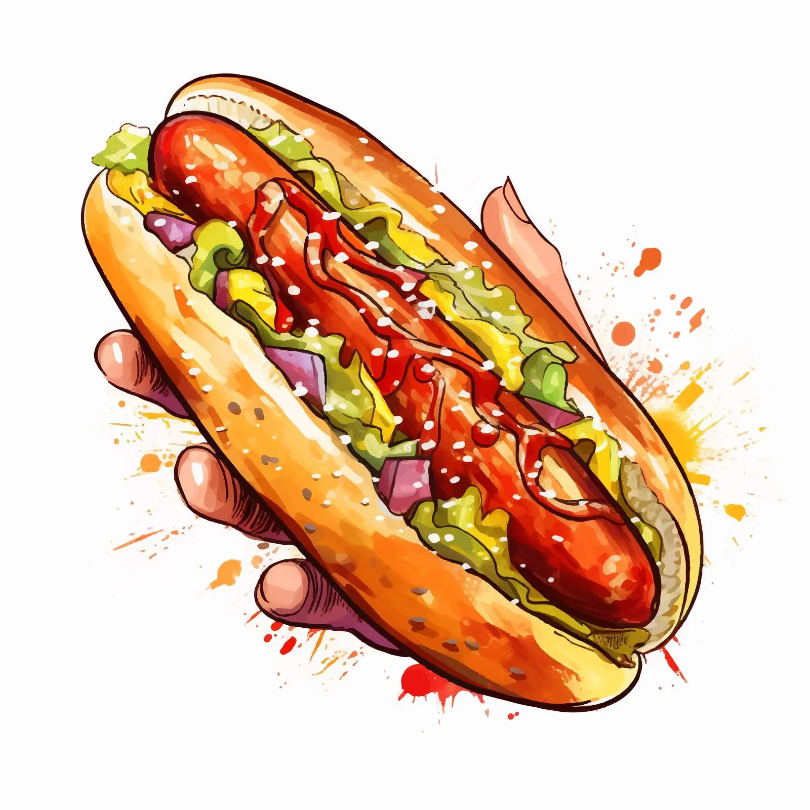 Tasty Hot Dog in Hand with Colorful Decor — free download from Dotvec