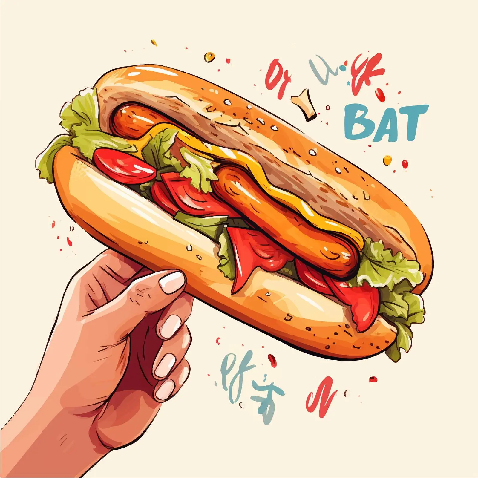 Tasty Hot Dog with Decorated Watercolor Style — free download from Dotvec