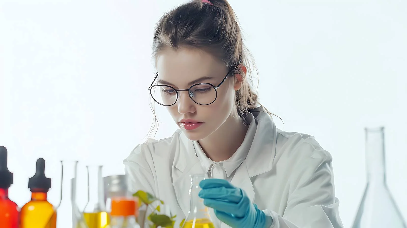 Biotech Research Female Scientist Mixing Chemicals — free download from Dotvec