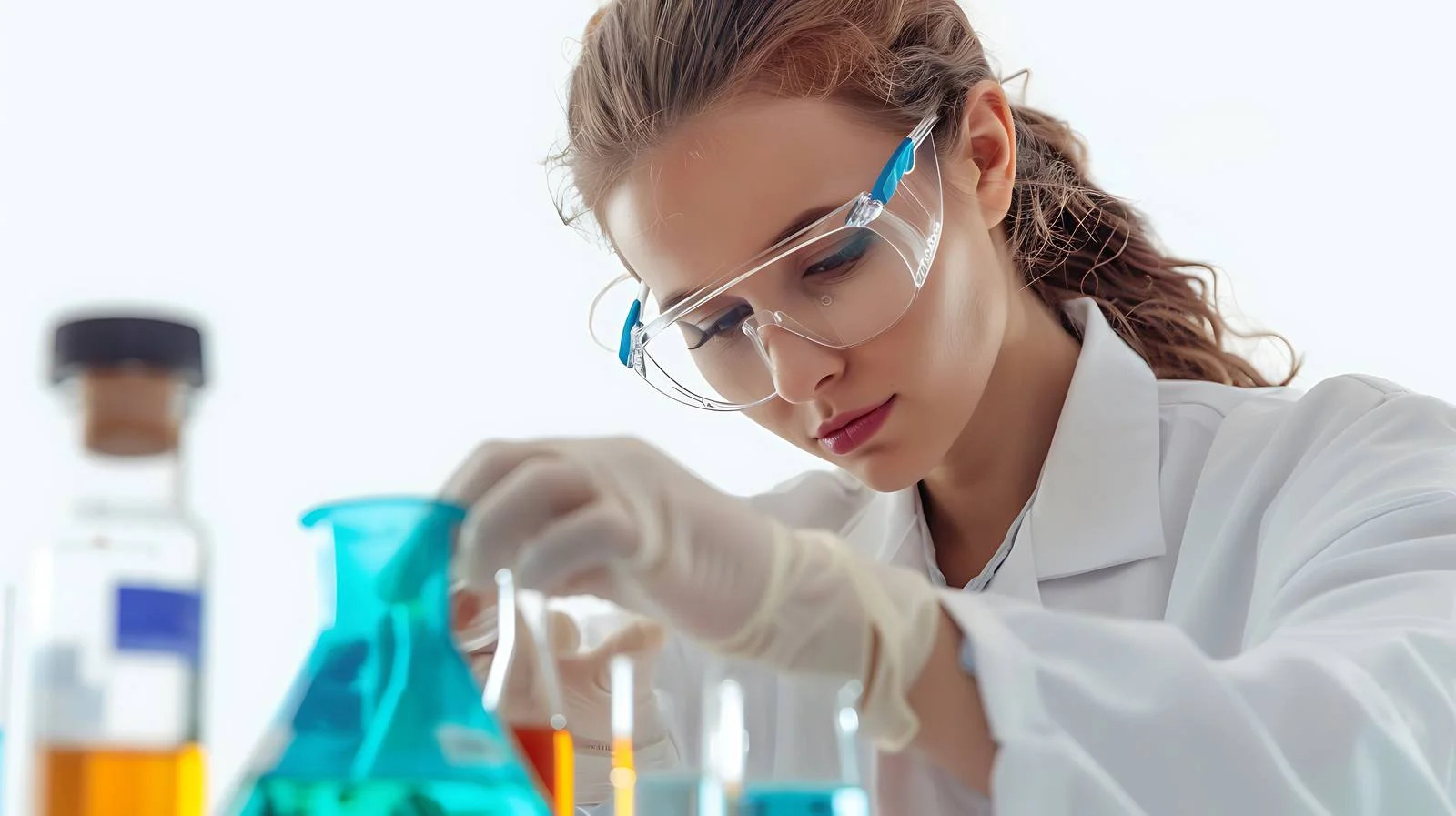 Female Scientist Mixing Chemicals in Biotechnology Research — free download from Dotvec