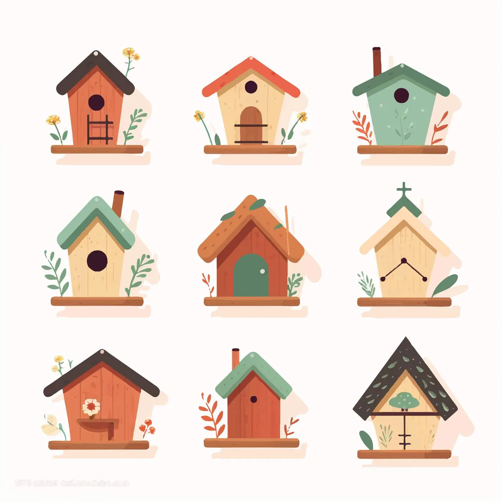 Spring Birdhouses with Cute Birds and Perches — free download from Dotvec