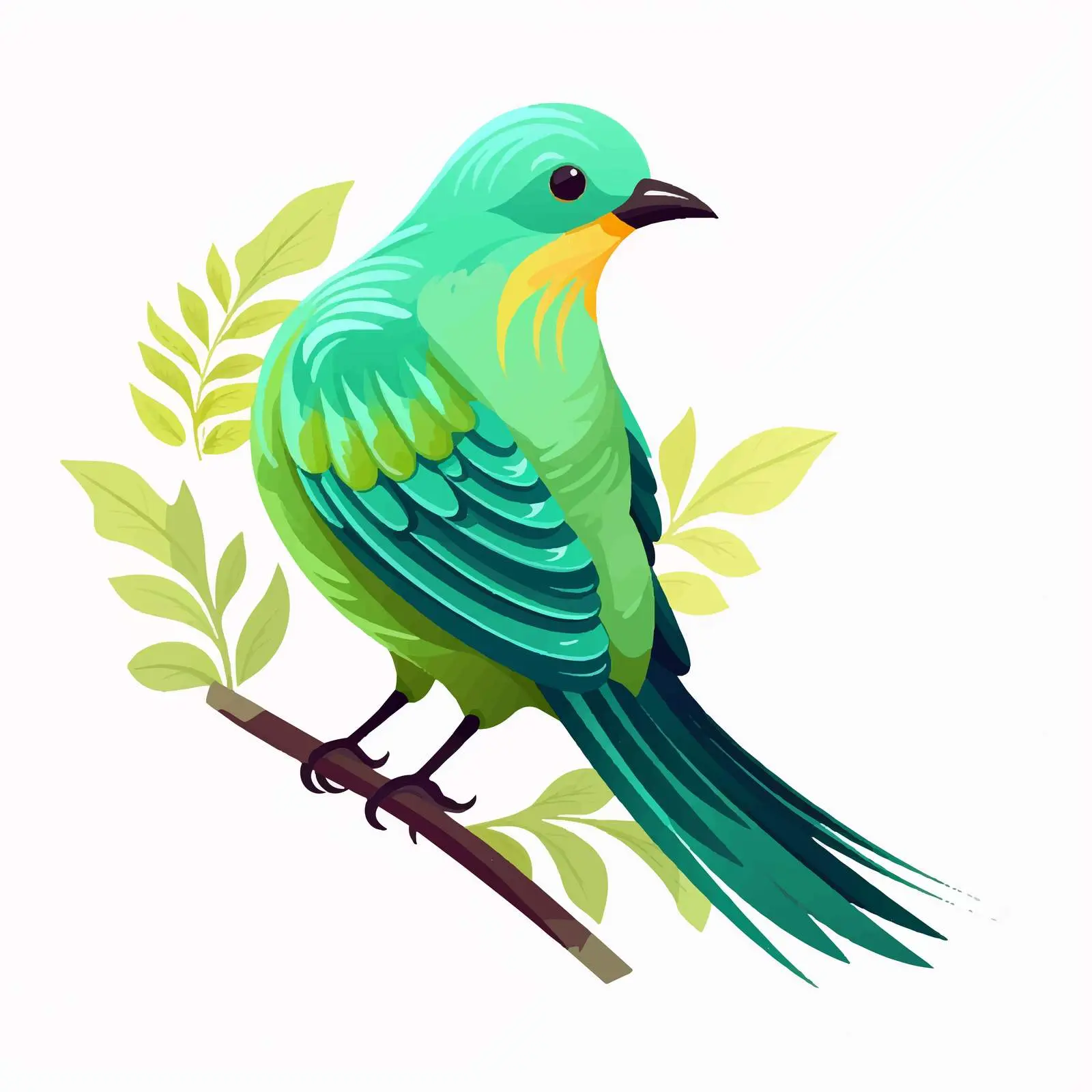 Cartoon Bird with Green Feather Illustration — free download from Dotvec