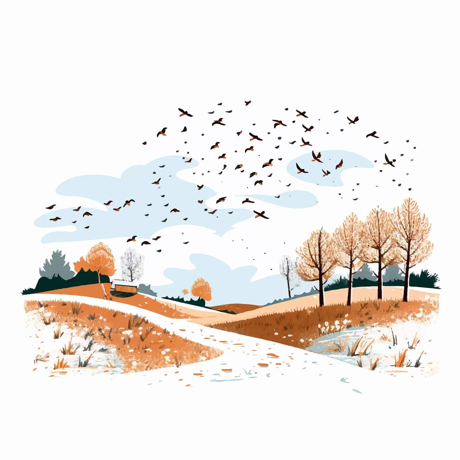 Linear Birds Migration Vector Illustration — free download from Dotvec