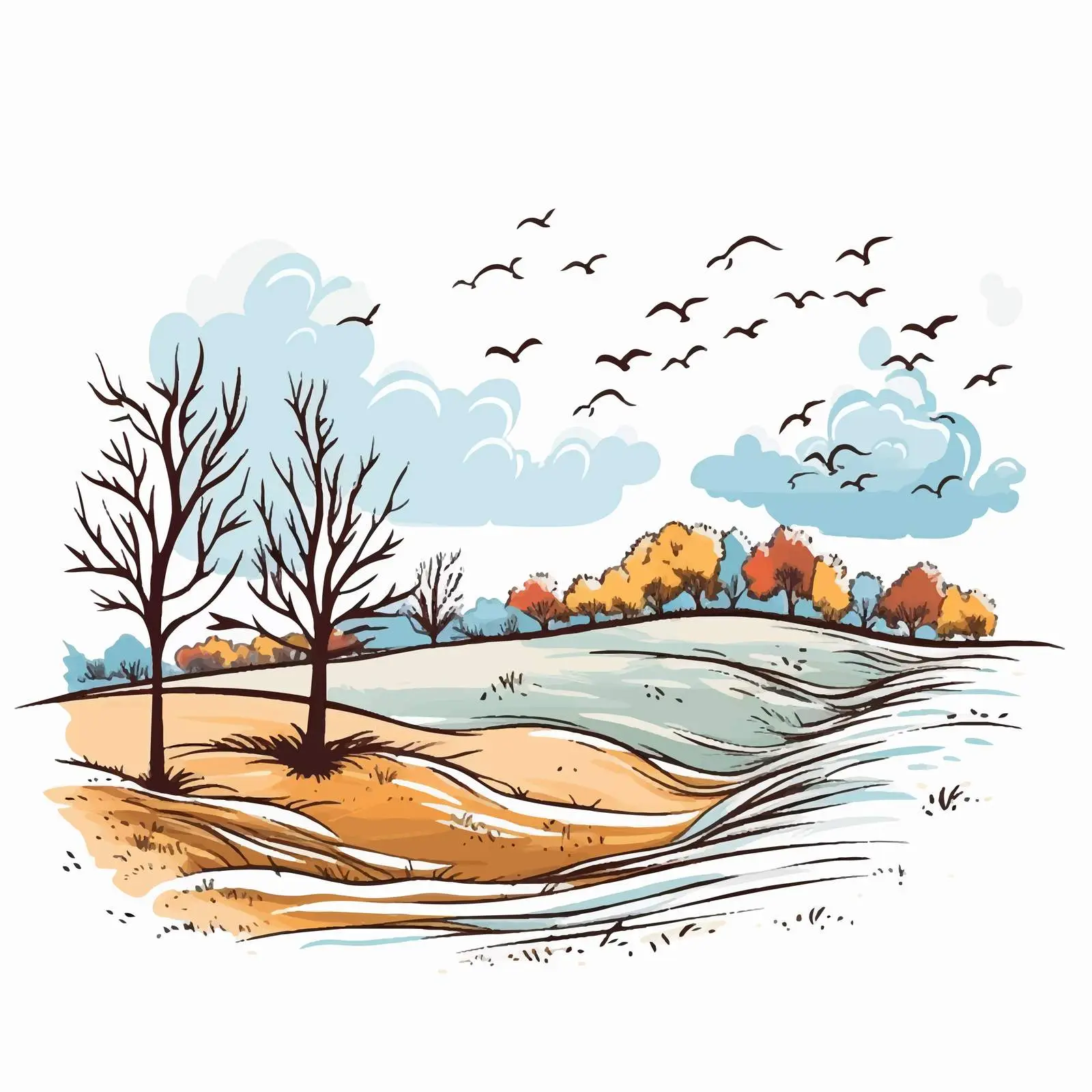 Bird Migration Linear Outline Vector Illustration — free download from Dotvec