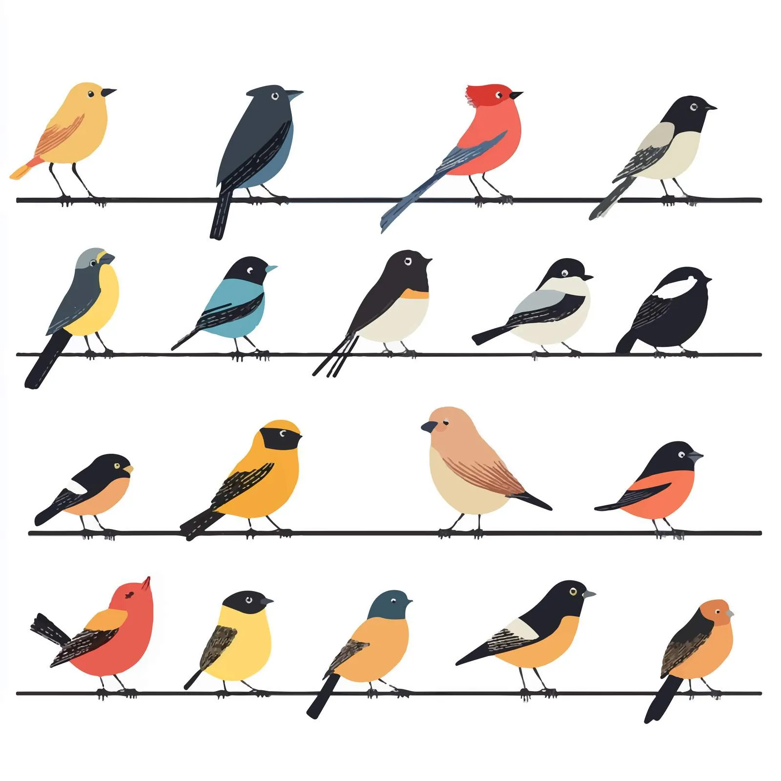 Birds Perching on Electric Wires Vector Art — free download from Dotvec