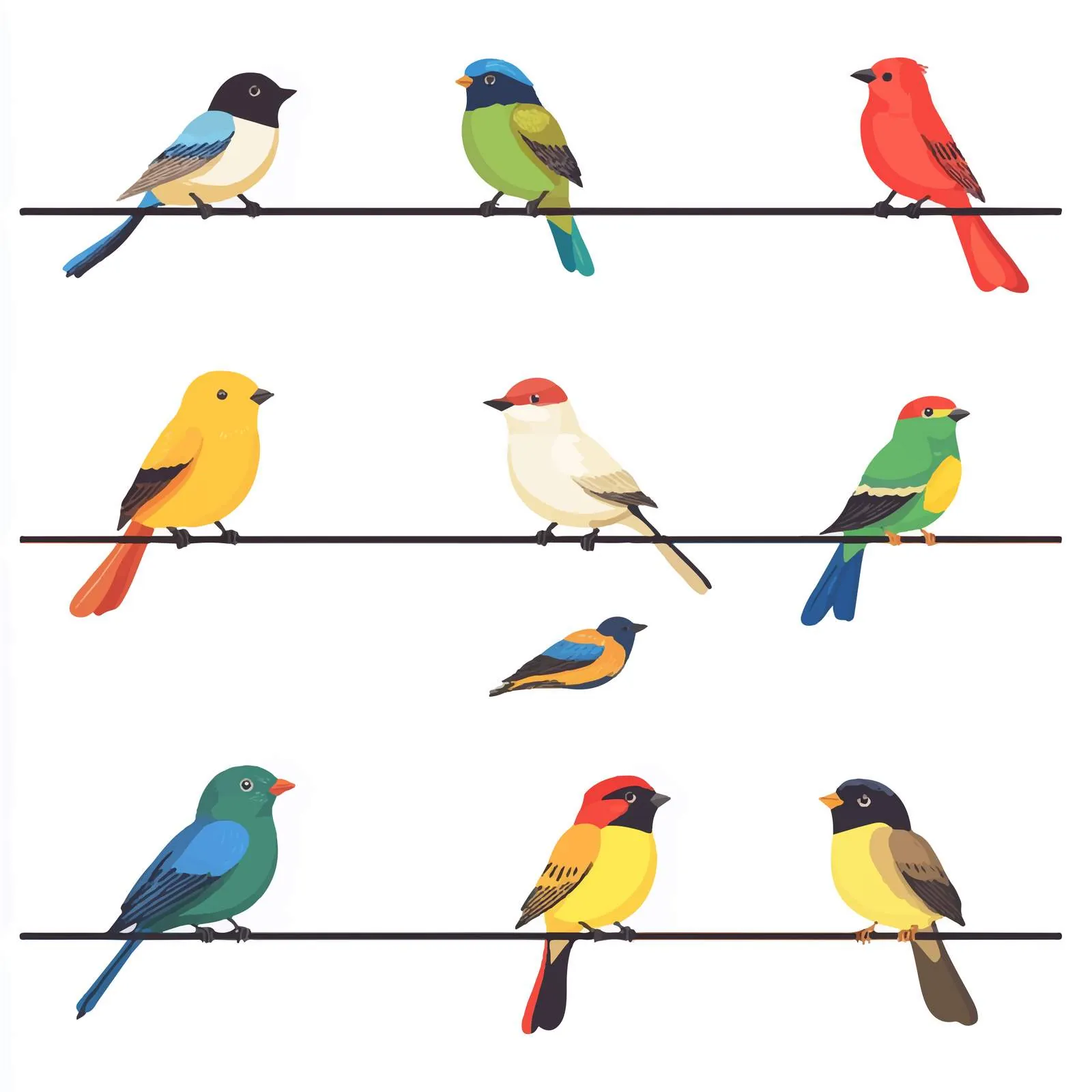 Birds Perched on Electric Wires Vector Art — free download from Dotvec