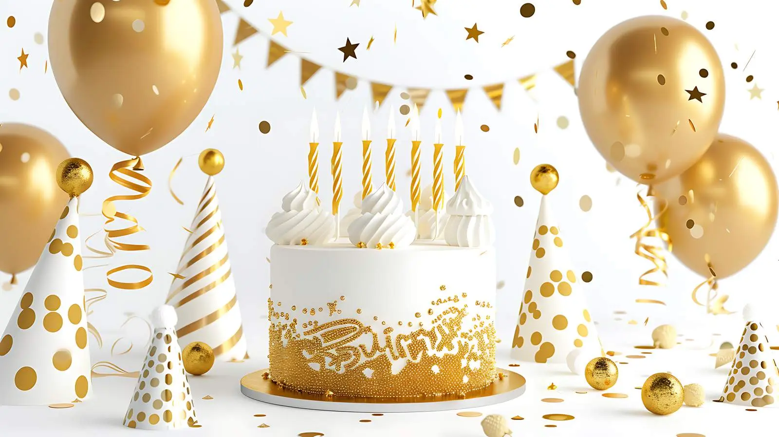 Colorful Birthday Cake with Candles and Balloons — free download from Dotvec