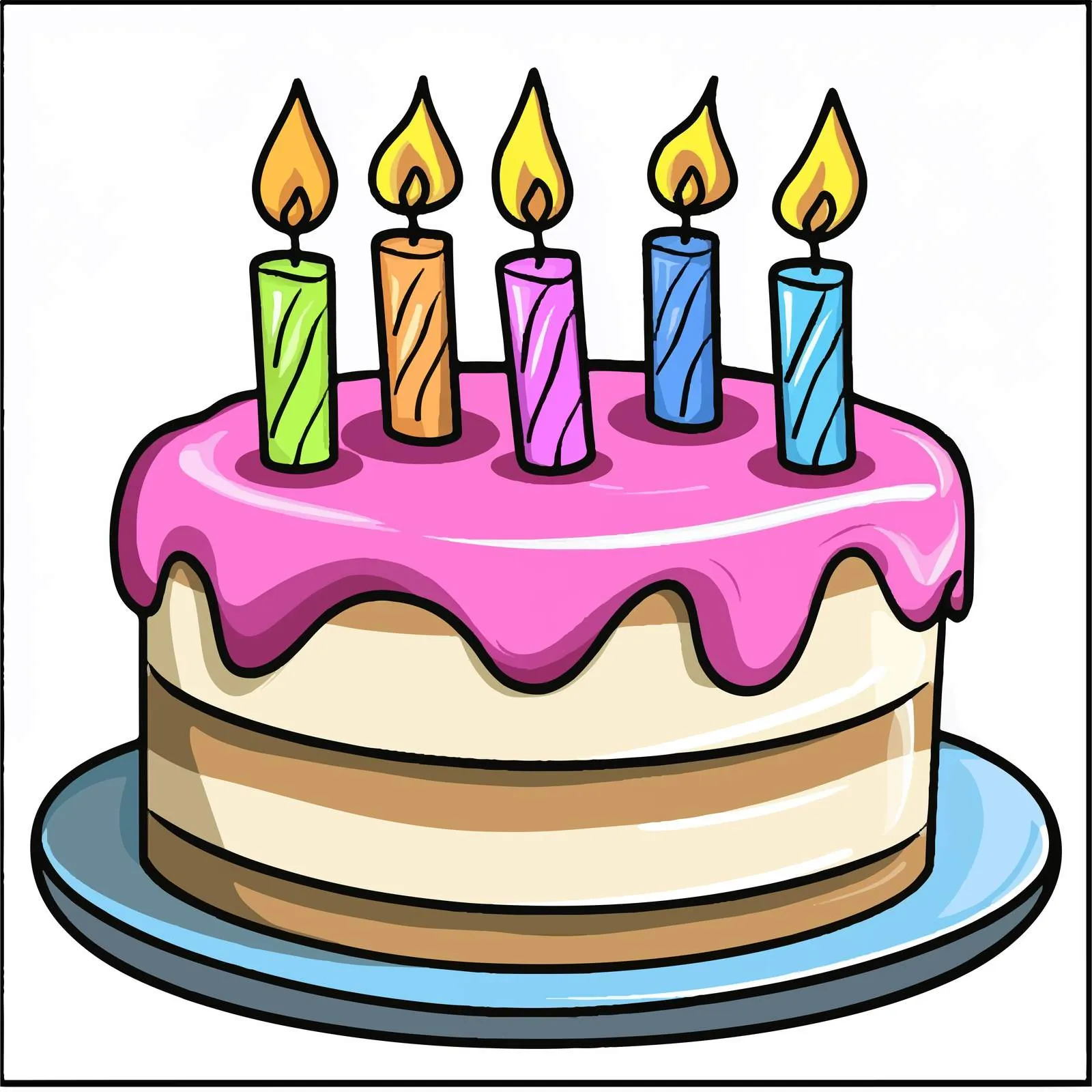 Flat Vector Illustration of Birthday Cake with Candles – free birthday theme image from Dotvec