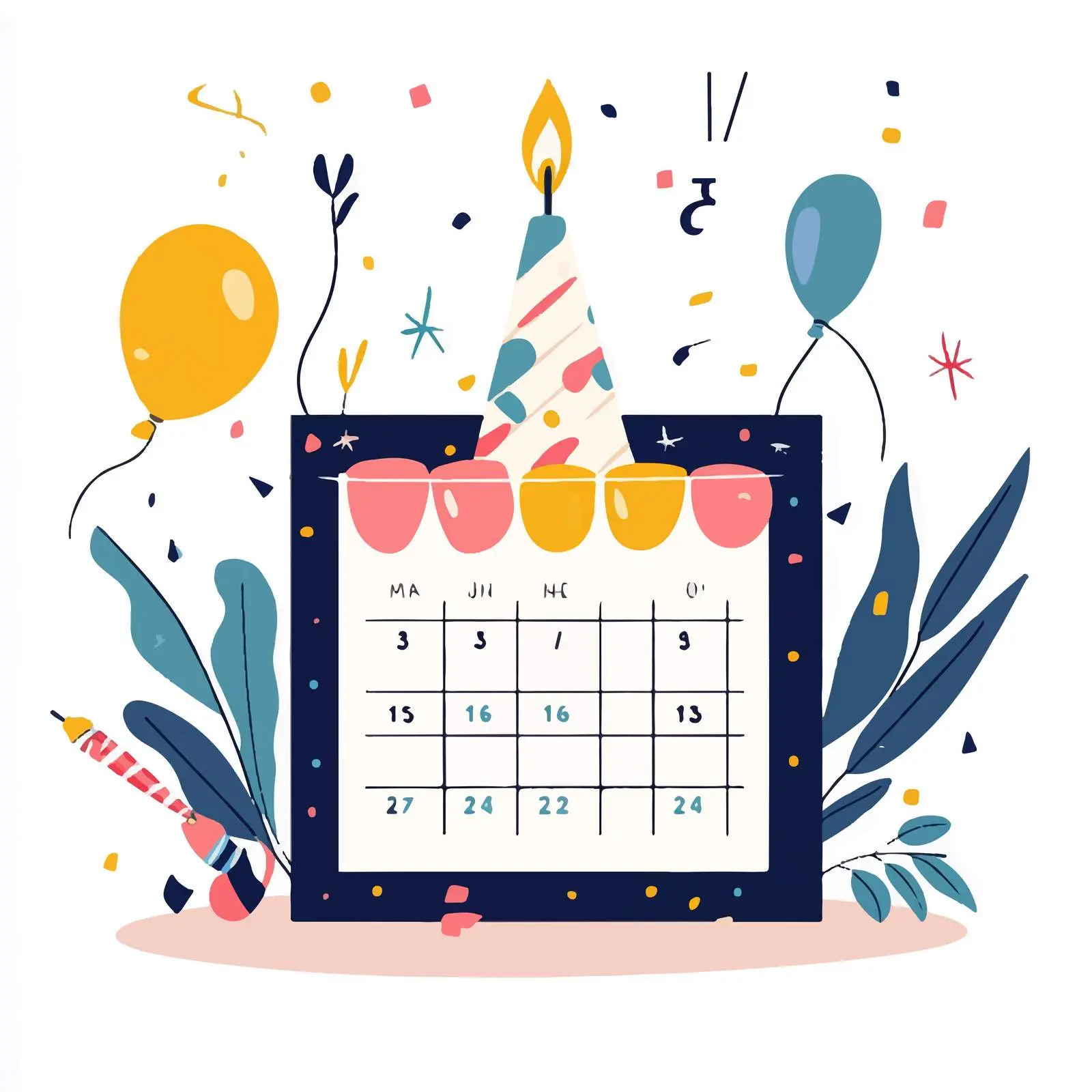 Birthday Party Calendar Illustration — free download from Dotvec