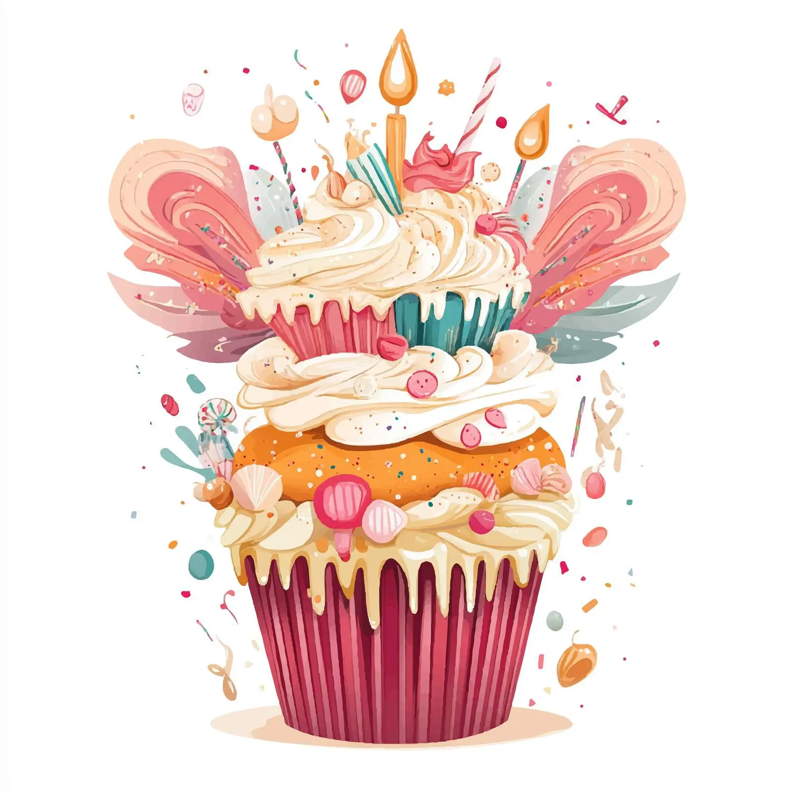 Colorful Birthday Cupcake Illustration — free download from Dotvec