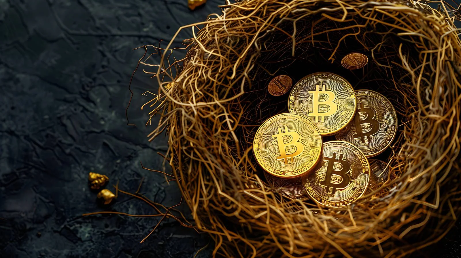 Bitcoin Gold Nest on Black Background — free download from Dotvec