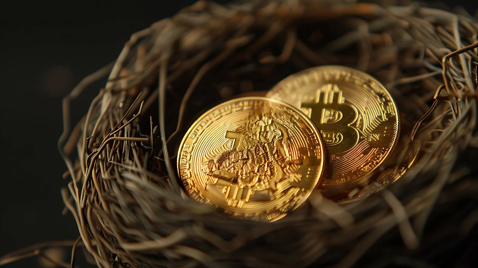Bitcoin Coins Nest Black Background Image — free download from Dotvec
