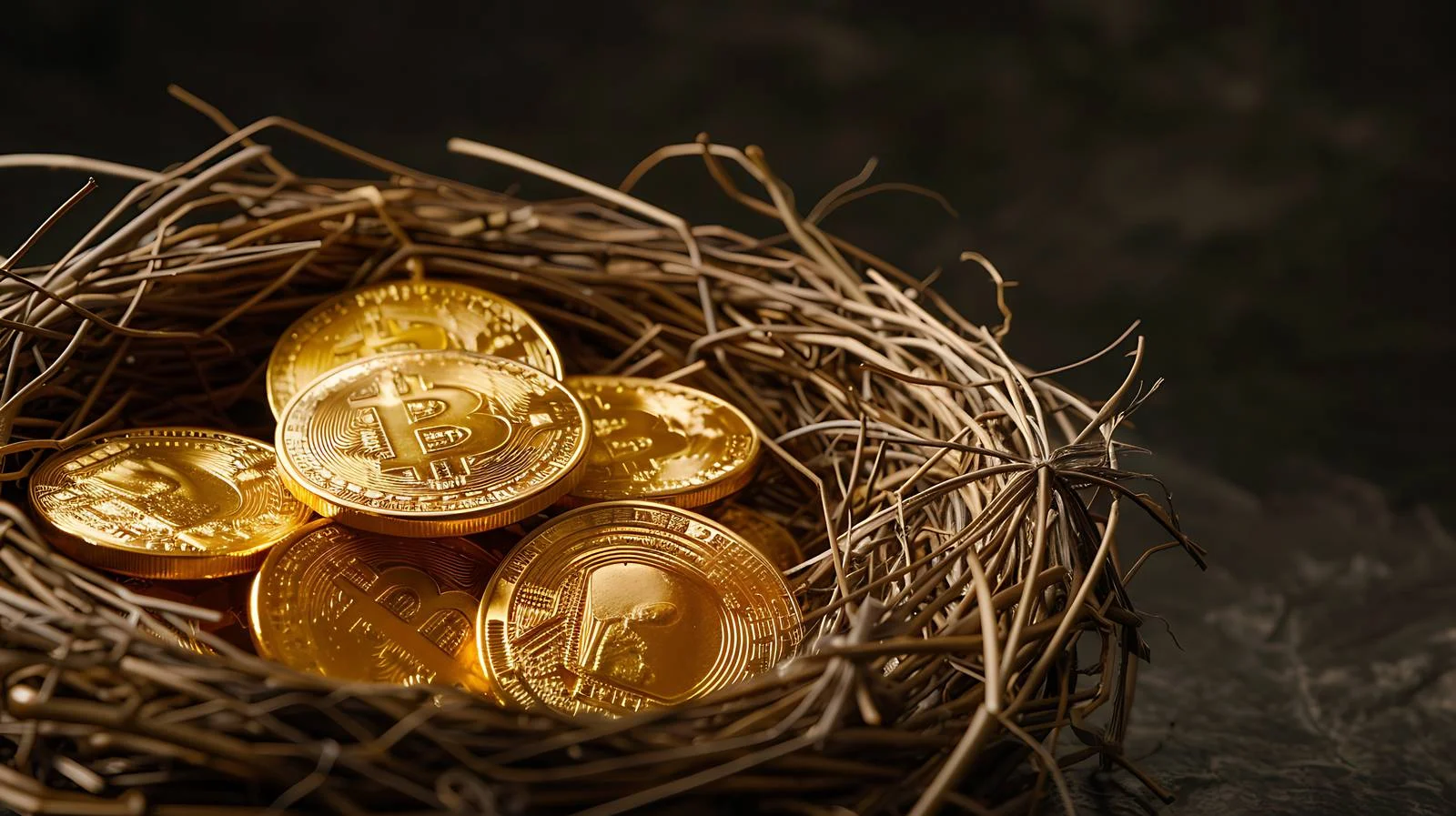 Bitcoin Coins Nest Black Background — free download from Dotvec