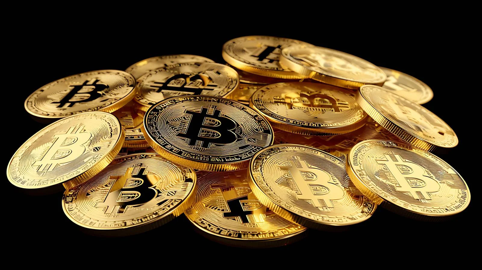Bitcoin Cryptocurrency Coins on Black Background — free download from Dotvec