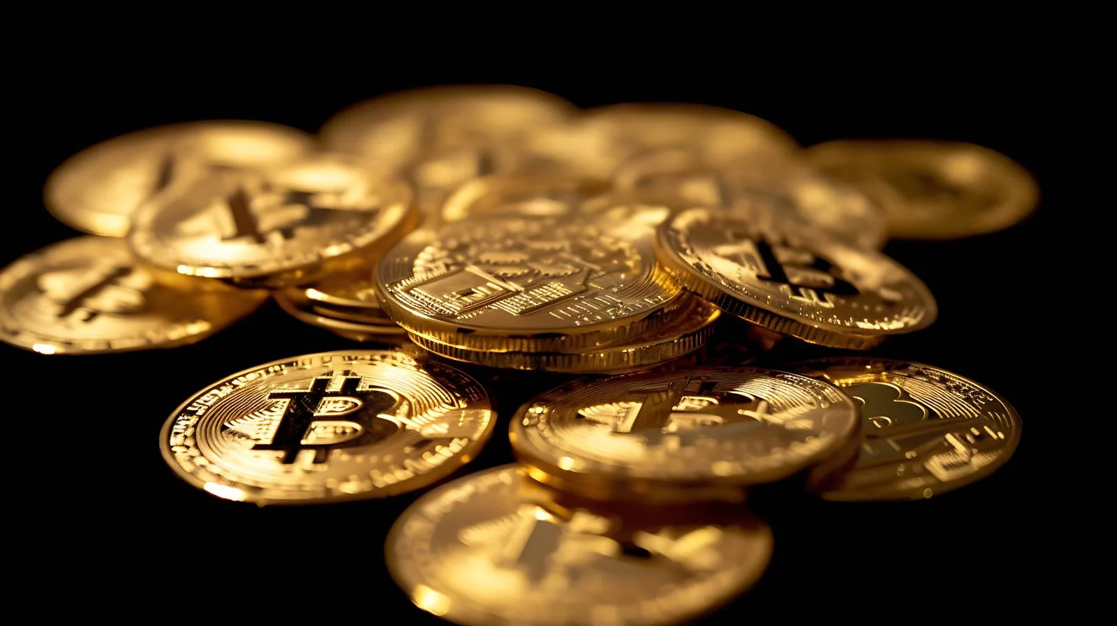 Bitcoin Coins on Black Background — free download from Dotvec