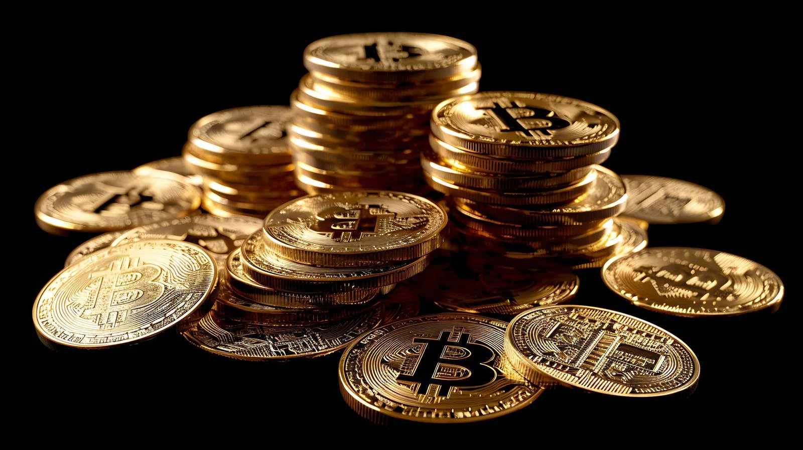 Bitcoin Gold Coins on Black Background — free download from Dotvec