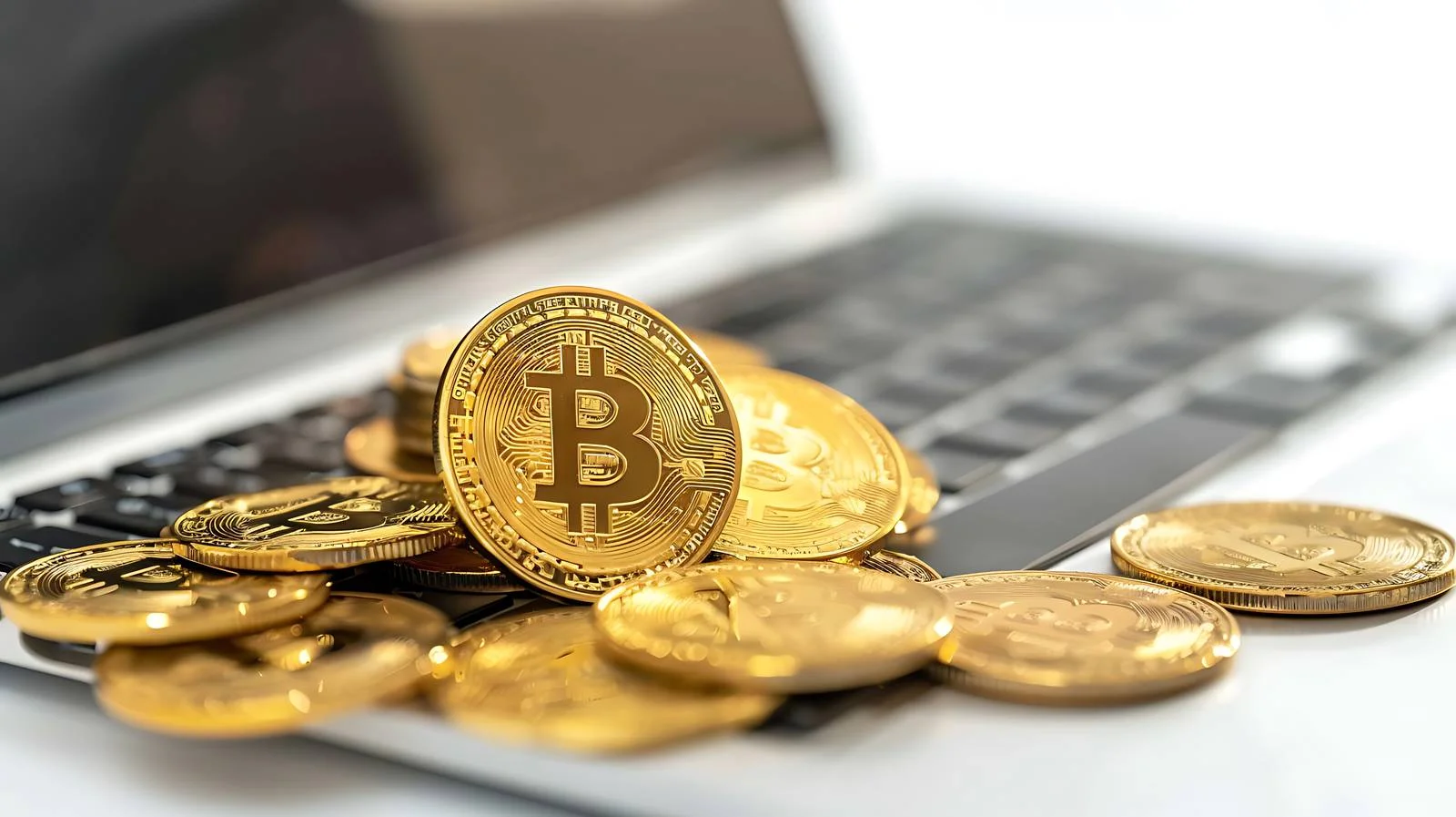 Bitcoin Coins on Laptop Isolated — free download from Dotvec