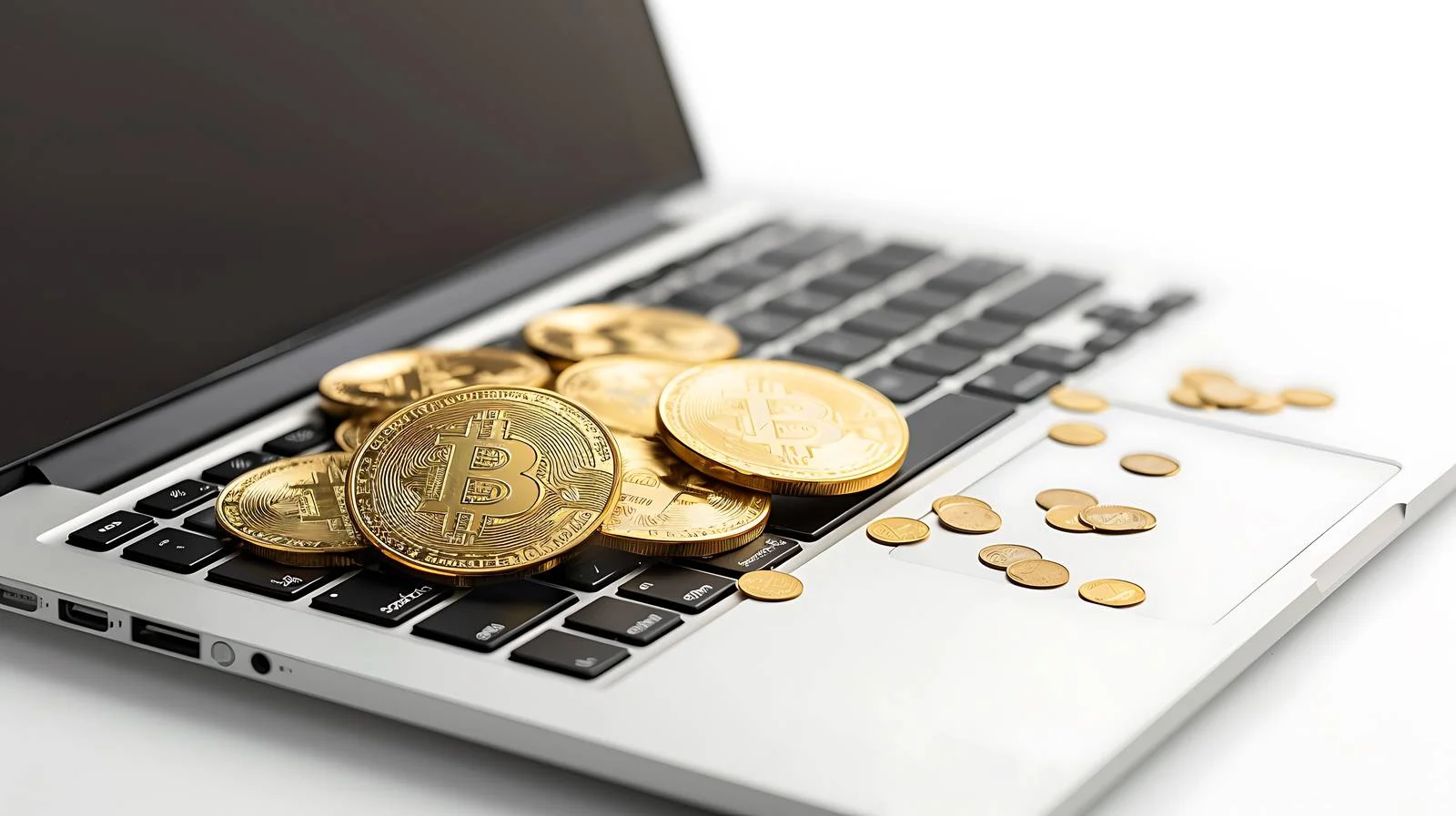 Bitcoin Coins on Isolated Laptop — free download from Dotvec