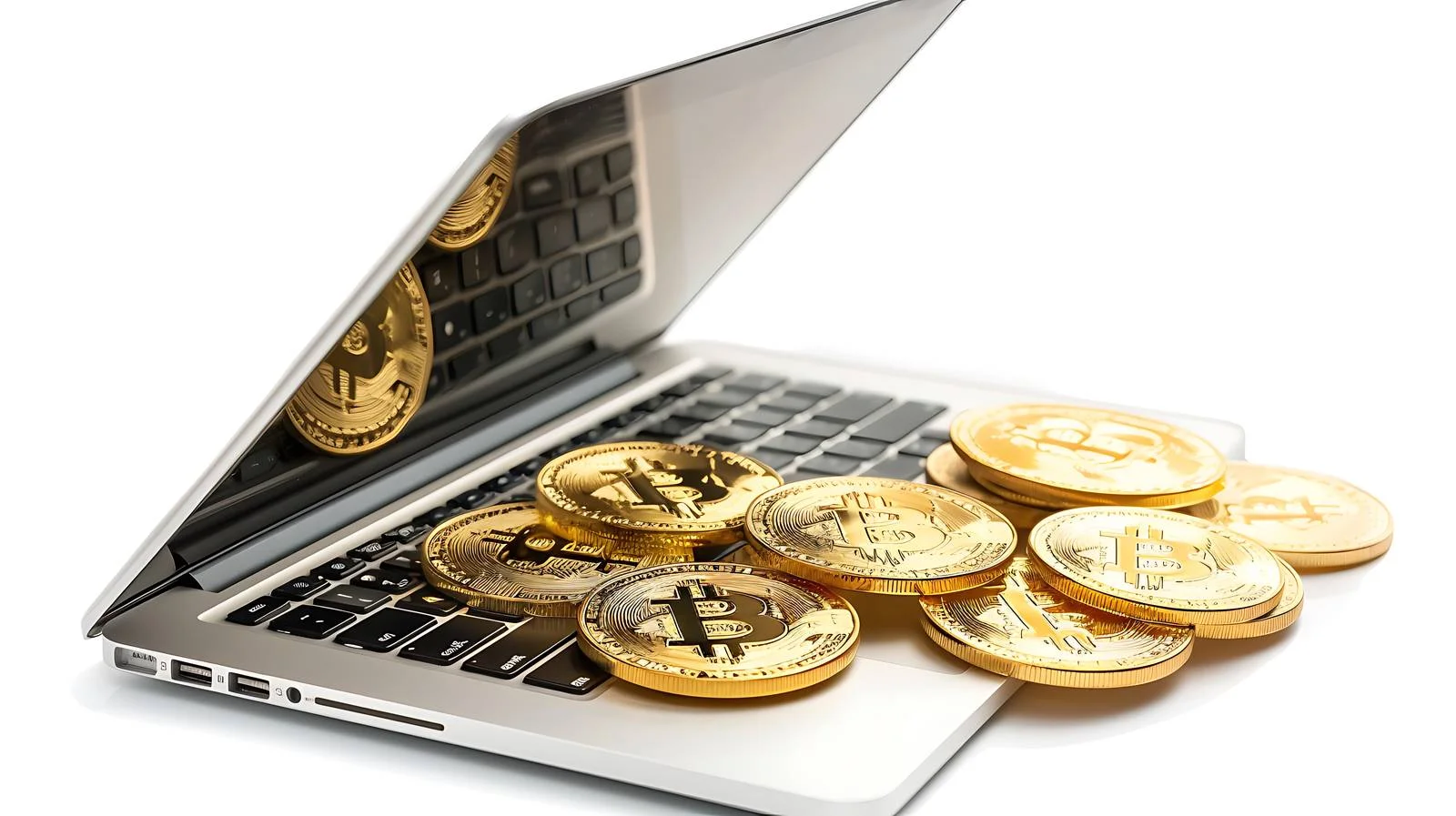 Bitcoin Coins on Laptop — free download from Dotvec