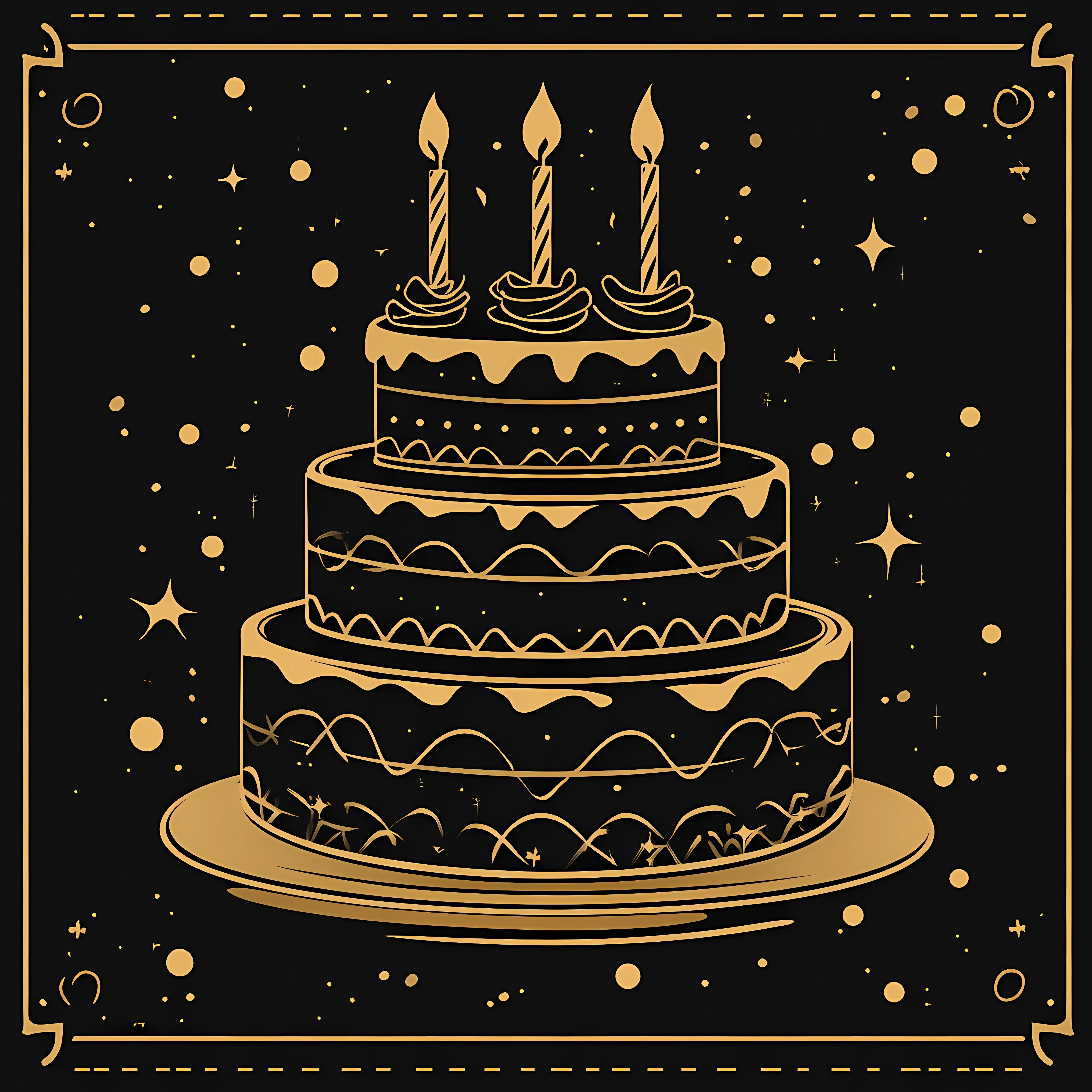 Elegant Black and Gold Birthday Cake Illustration — free download from Dotvec