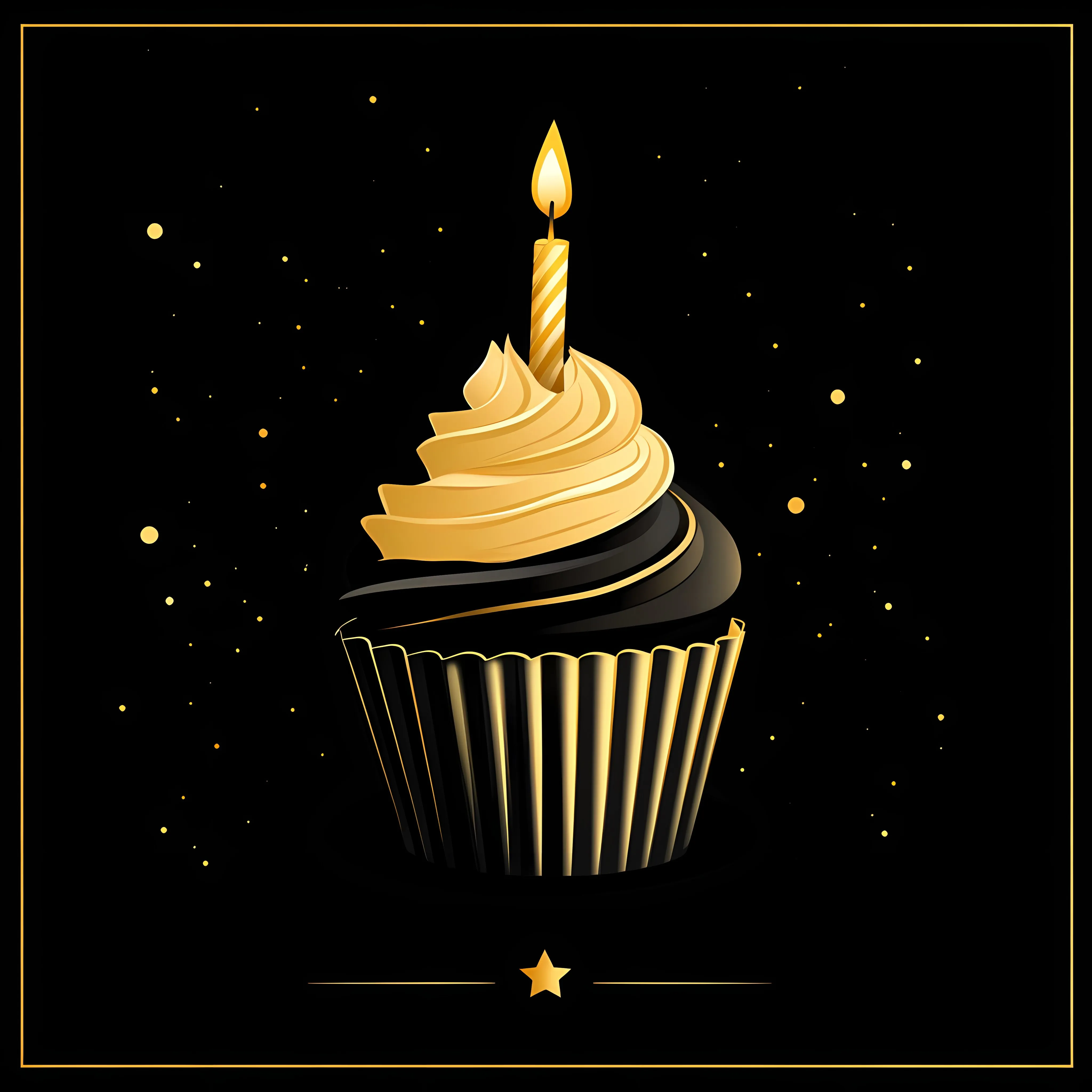 Black and Gold Birthday Cupcake Illustration — free download from Dotvec