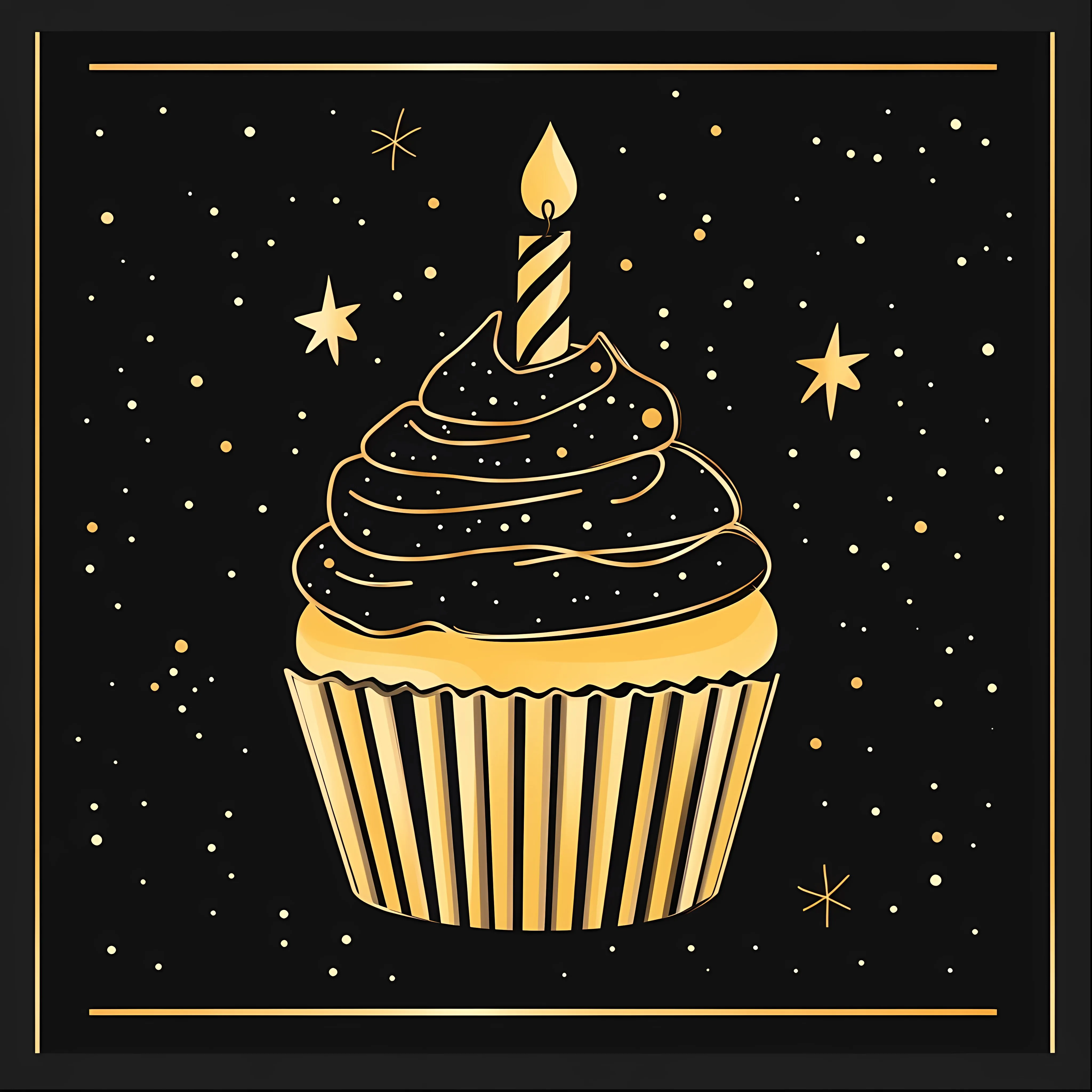 Black and Gold Birthday Cupcake Vector Illustration – free birthday cupcake image from Dotvec