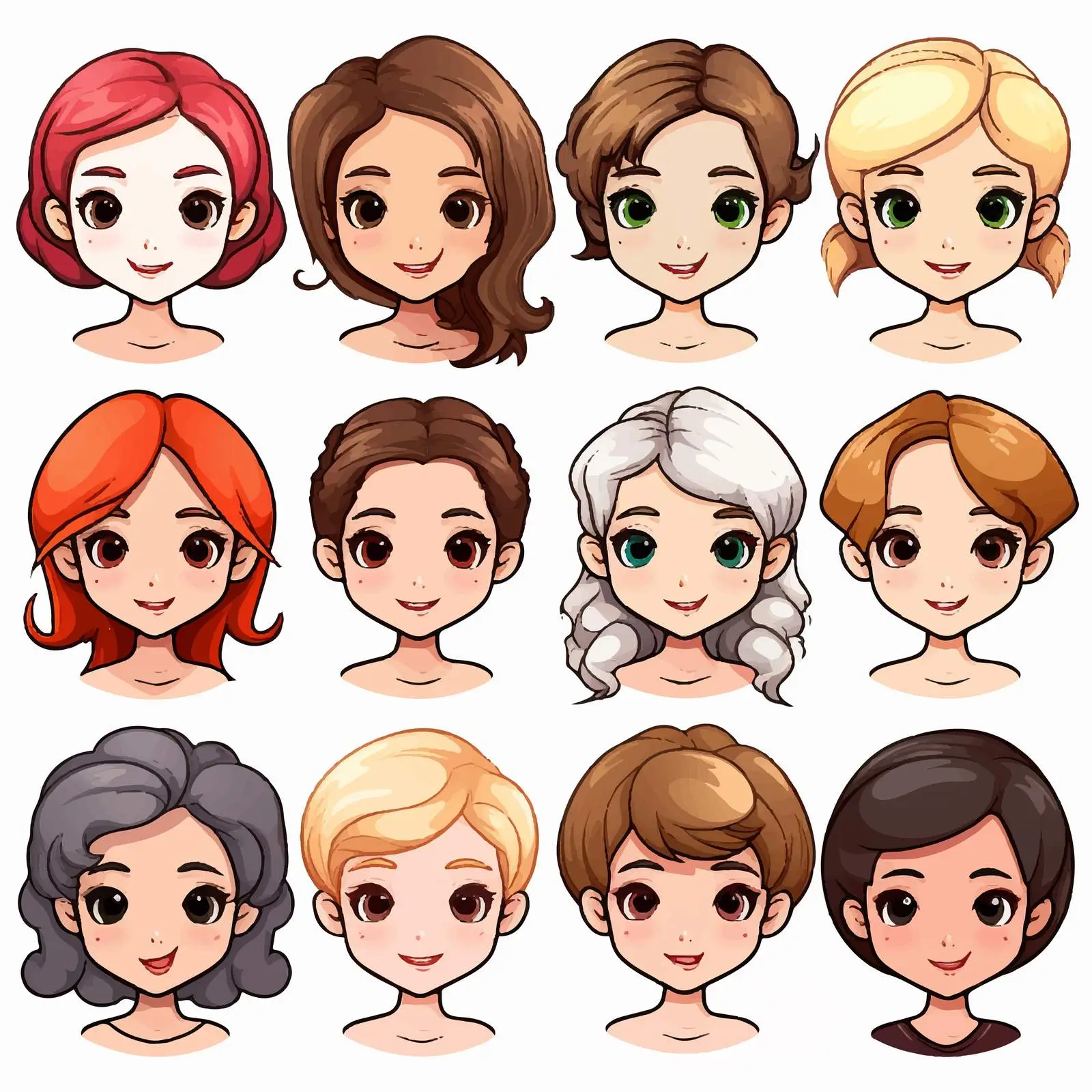 Cartoon Girl Faces in Black and White and Color — free download from Dotvec