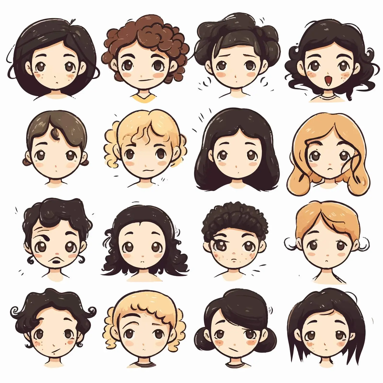 Cartoon Girl Faces: Black and White & Colored Vectors – free artistic portraits image from Dotvec