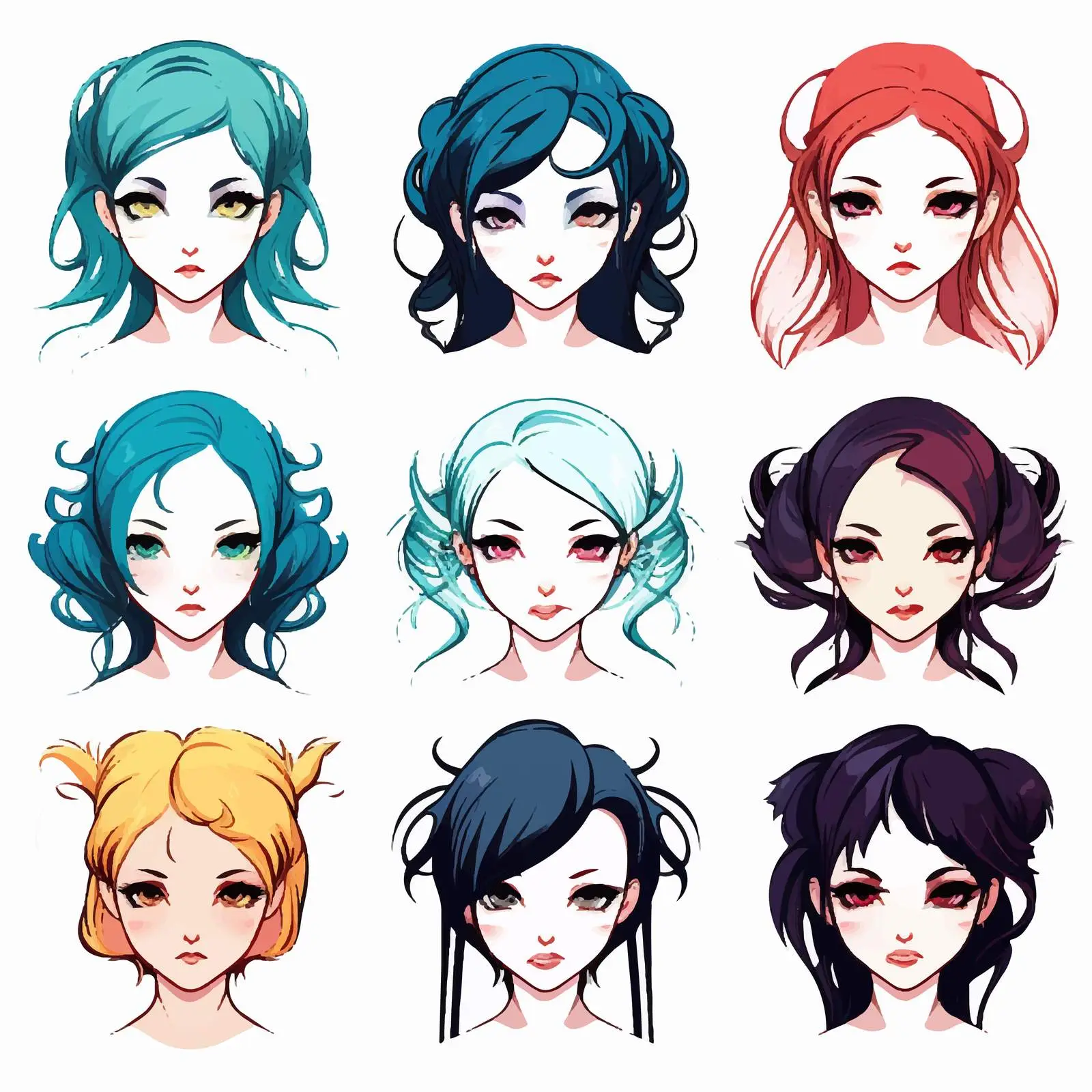 Colorful Cartoon Girl Faces Vector Collection — free download from Dotvec
