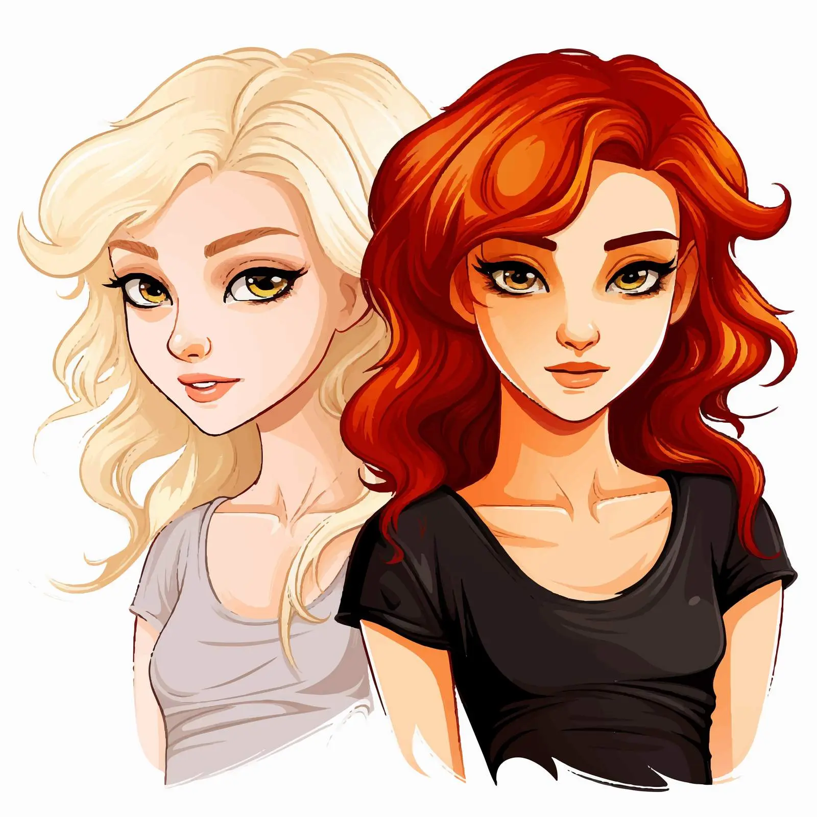 Cartoon Girl in Black and White and Color Variants – free female cartoon image from Dotvec