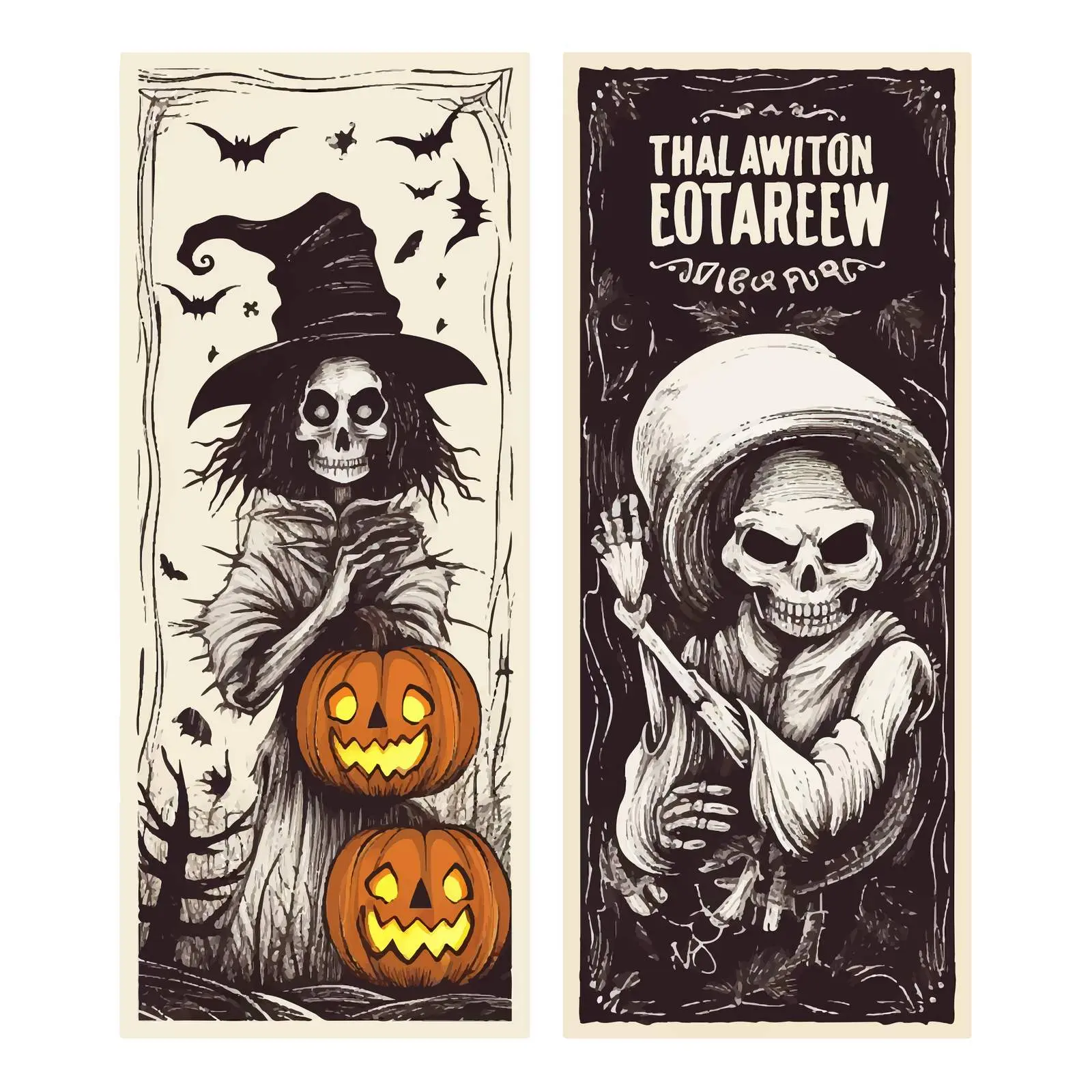 Scary Halloween Party Black and White Posters — free download from Dotvec