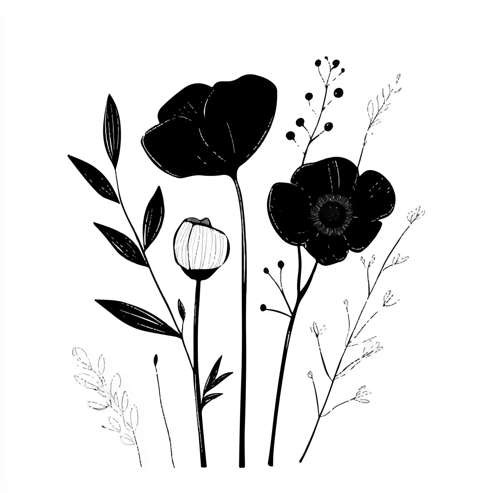 Black and White Floral Vector Illustration — free download from Dotvec