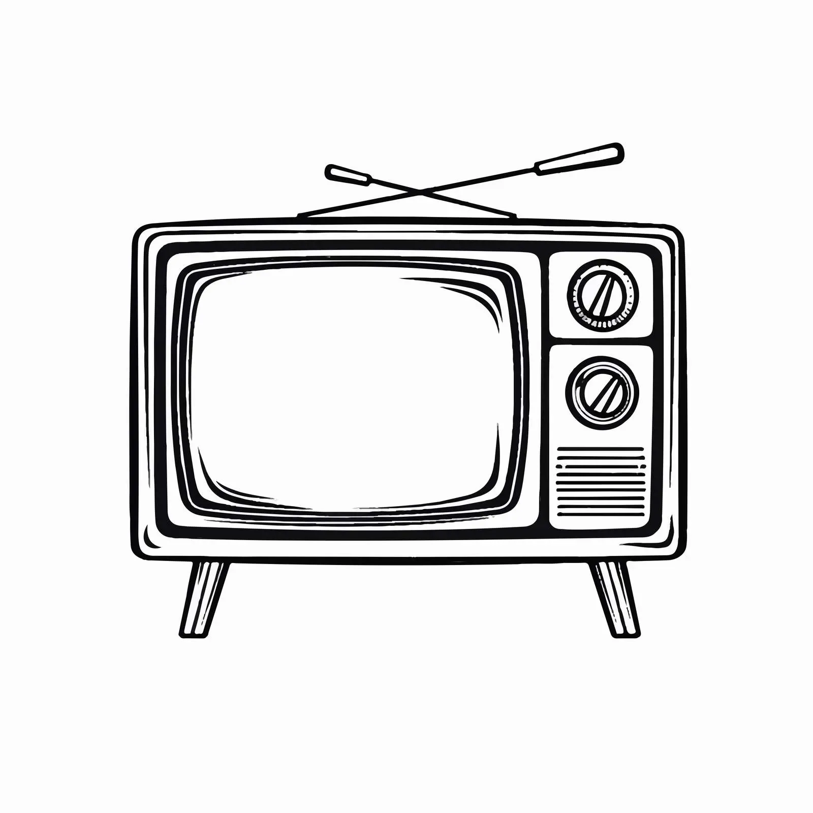 Vintage TV Black and White Line Art Vector – free entertainment vector image from Dotvec