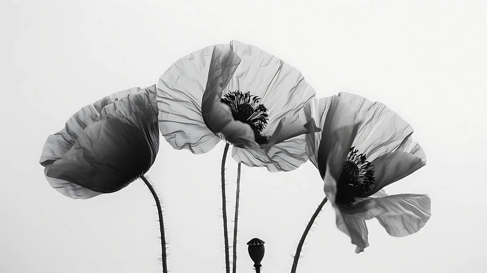 Minimal Monochrome Poppy Flower in Black and White — free download from Dotvec