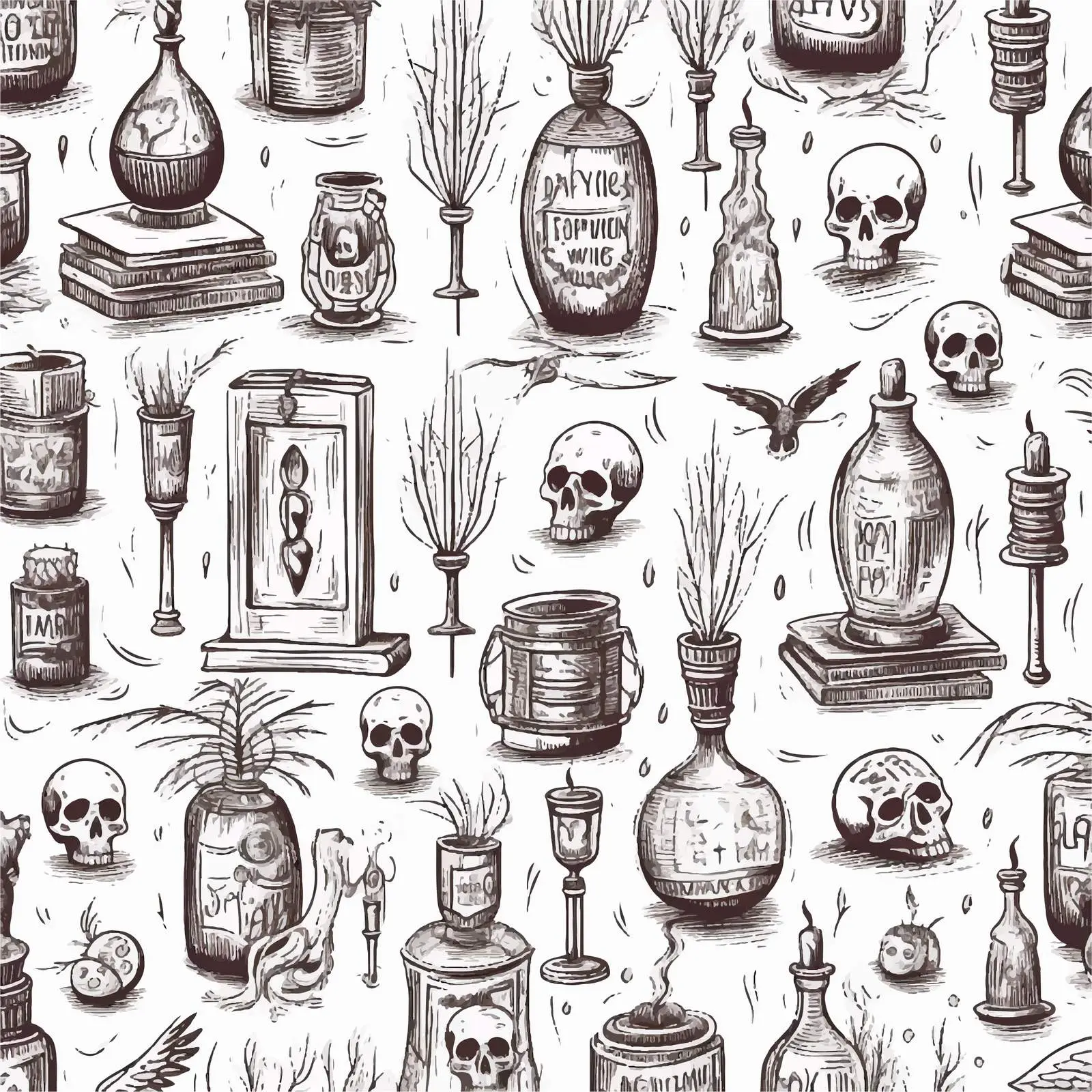 Seamless Black and White Witchcraft Pattern — free download from Dotvec