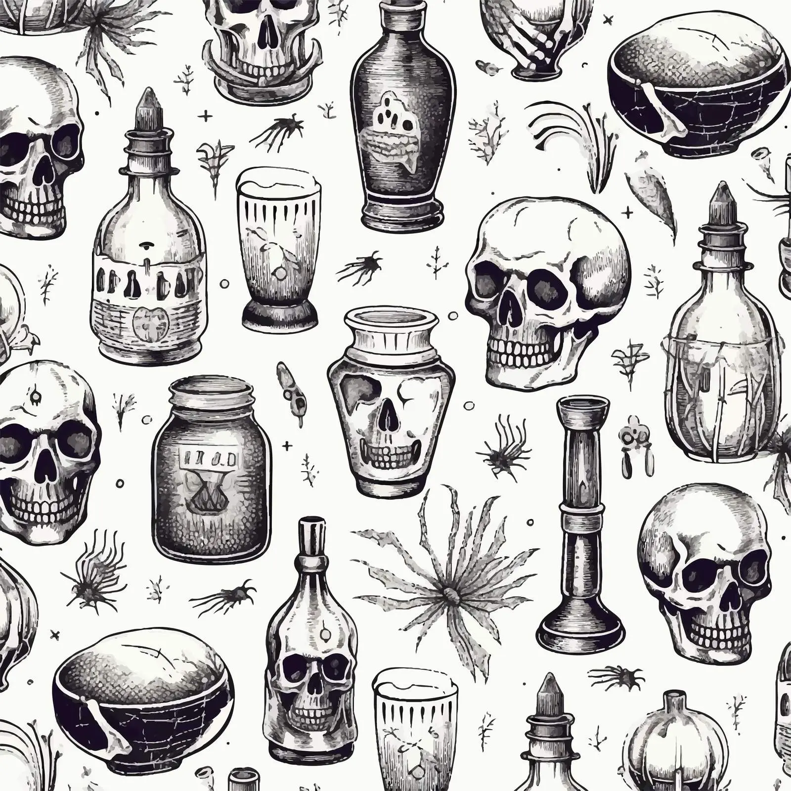 Seamless Black and White Witchcraft Pattern — free download from Dotvec