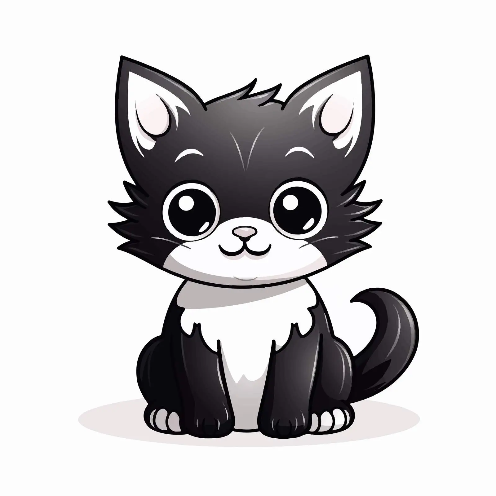 Cute Black and White Kitten Cartoon Vector — free download from Dotvec