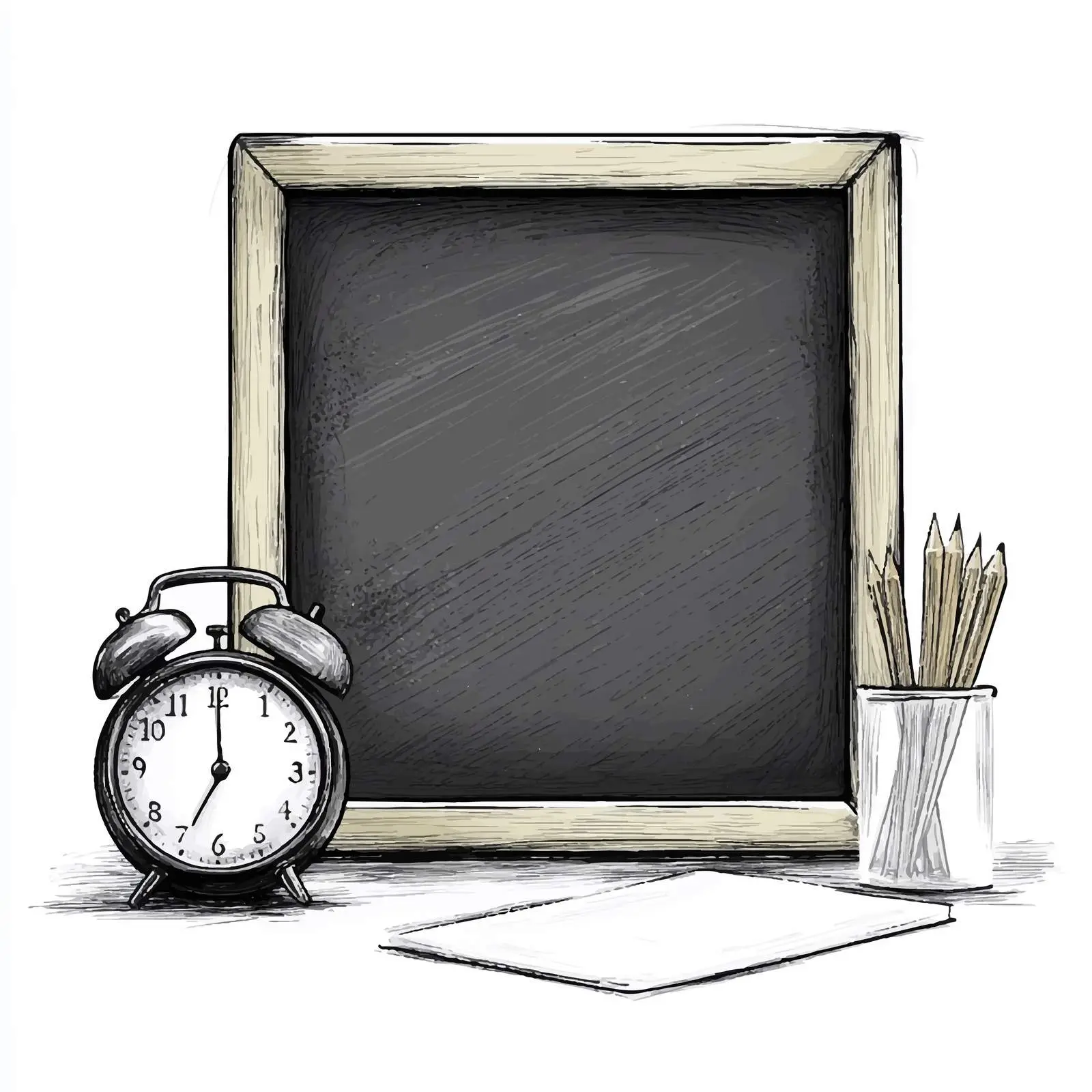 Cartoon Blackboard and Clock Illustration — free download from Dotvec