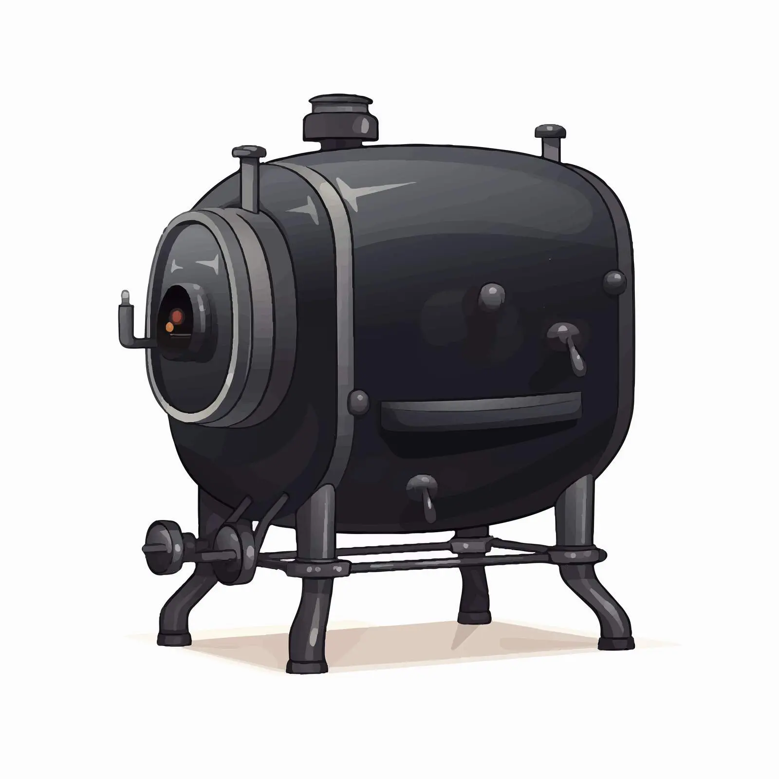 Isolated Cartoon Black Boiler on Three Legs – free comical image from Dotvec