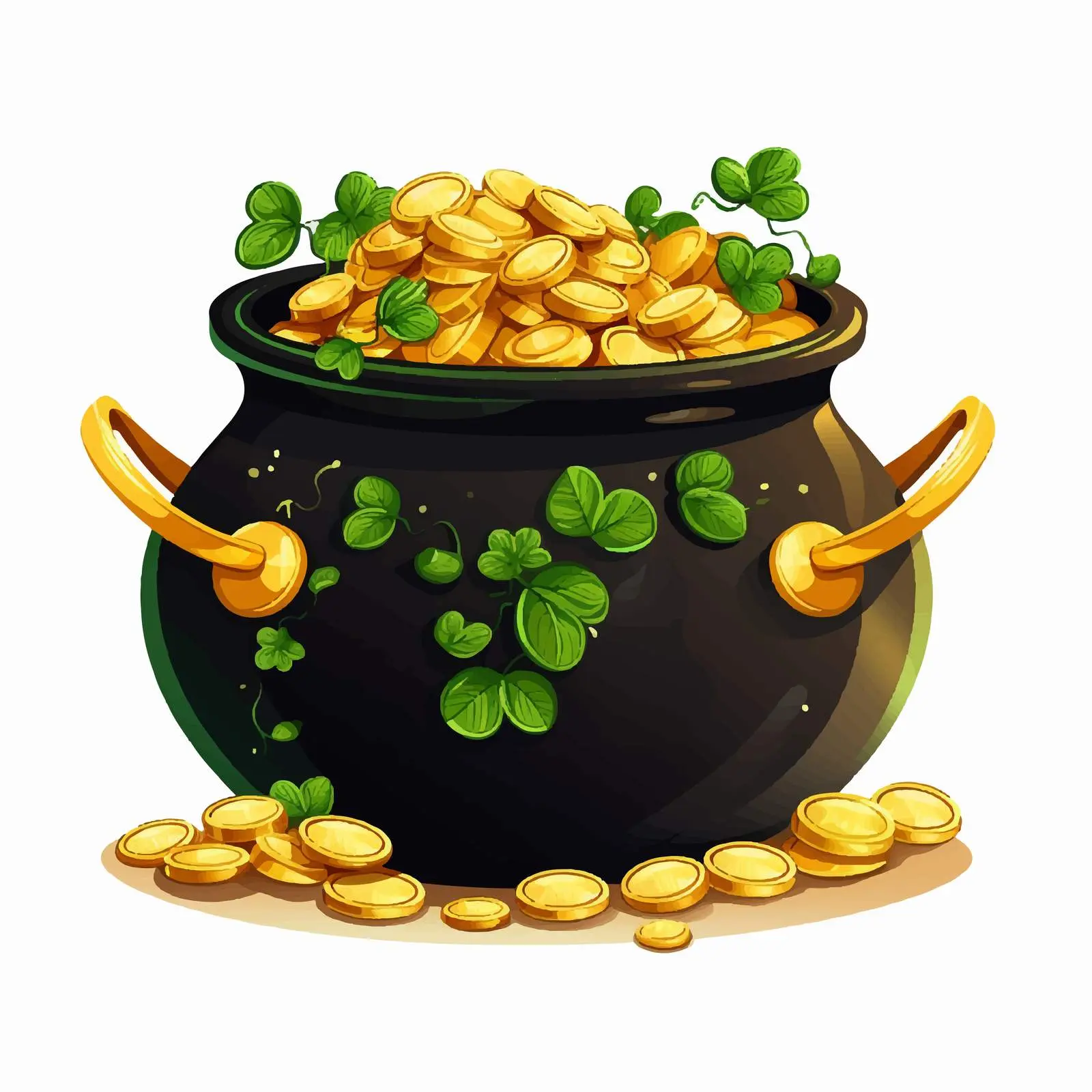Traditional Black Boilers with Gold Coins Art – free depiction image from Dotvec