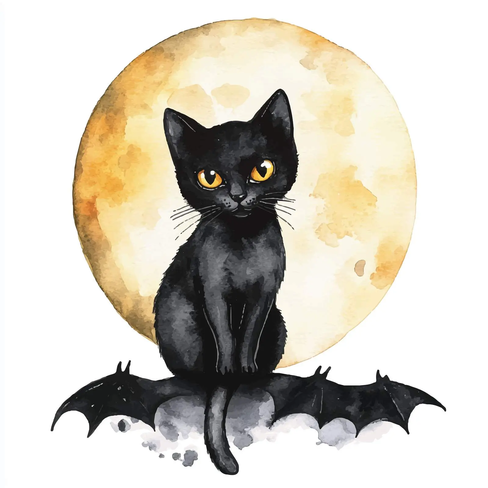Black Cat Under Moon with Bats Clipart — free download from Dotvec