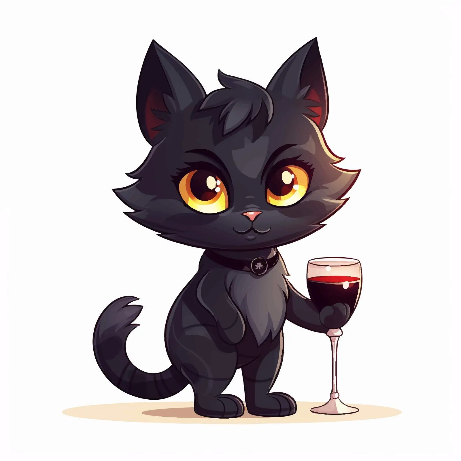 Cartoon Black Cat Holding Wine Glass — free download from Dotvec
