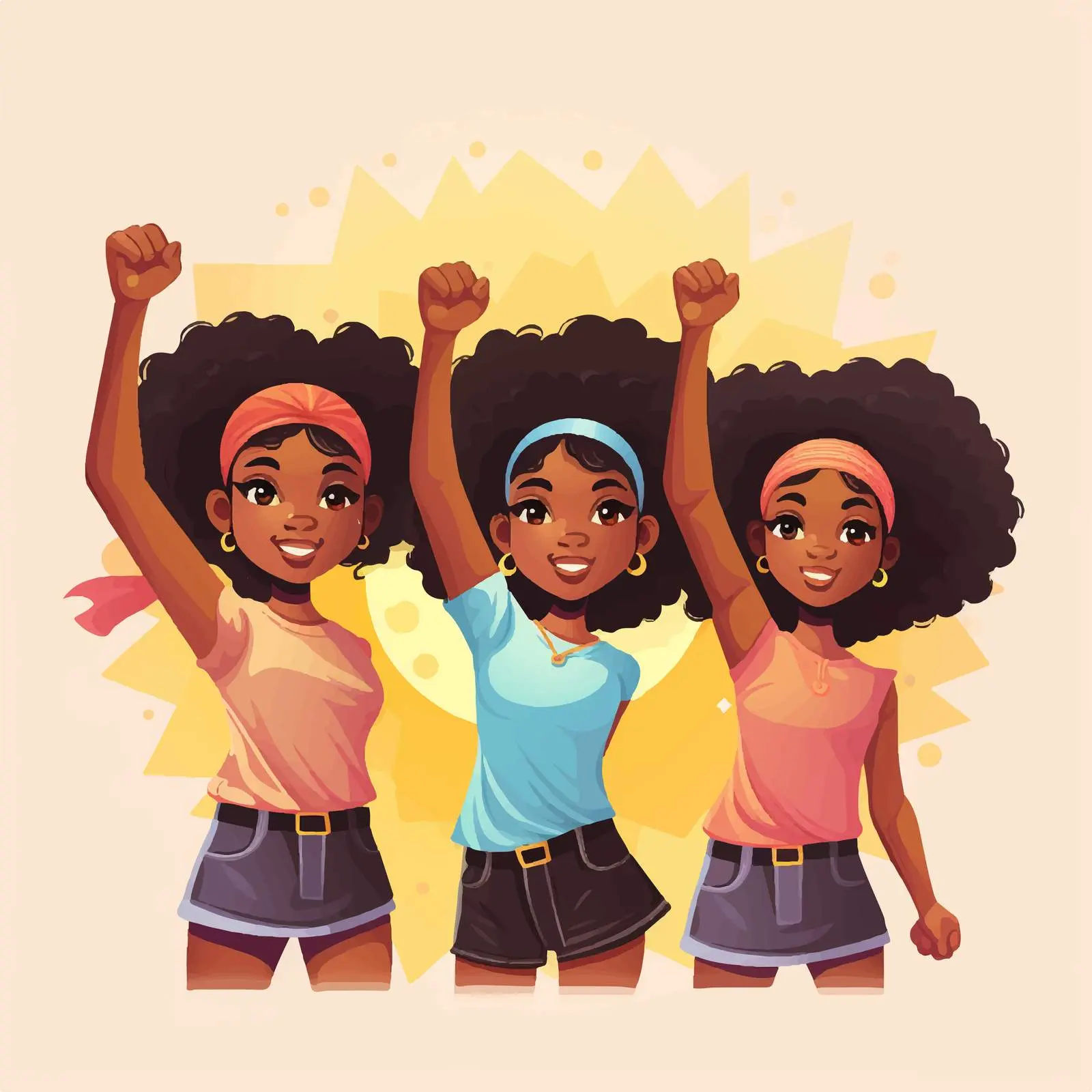 African Girls Celebrating Black History Month – free cartoon characters image from Dotvec