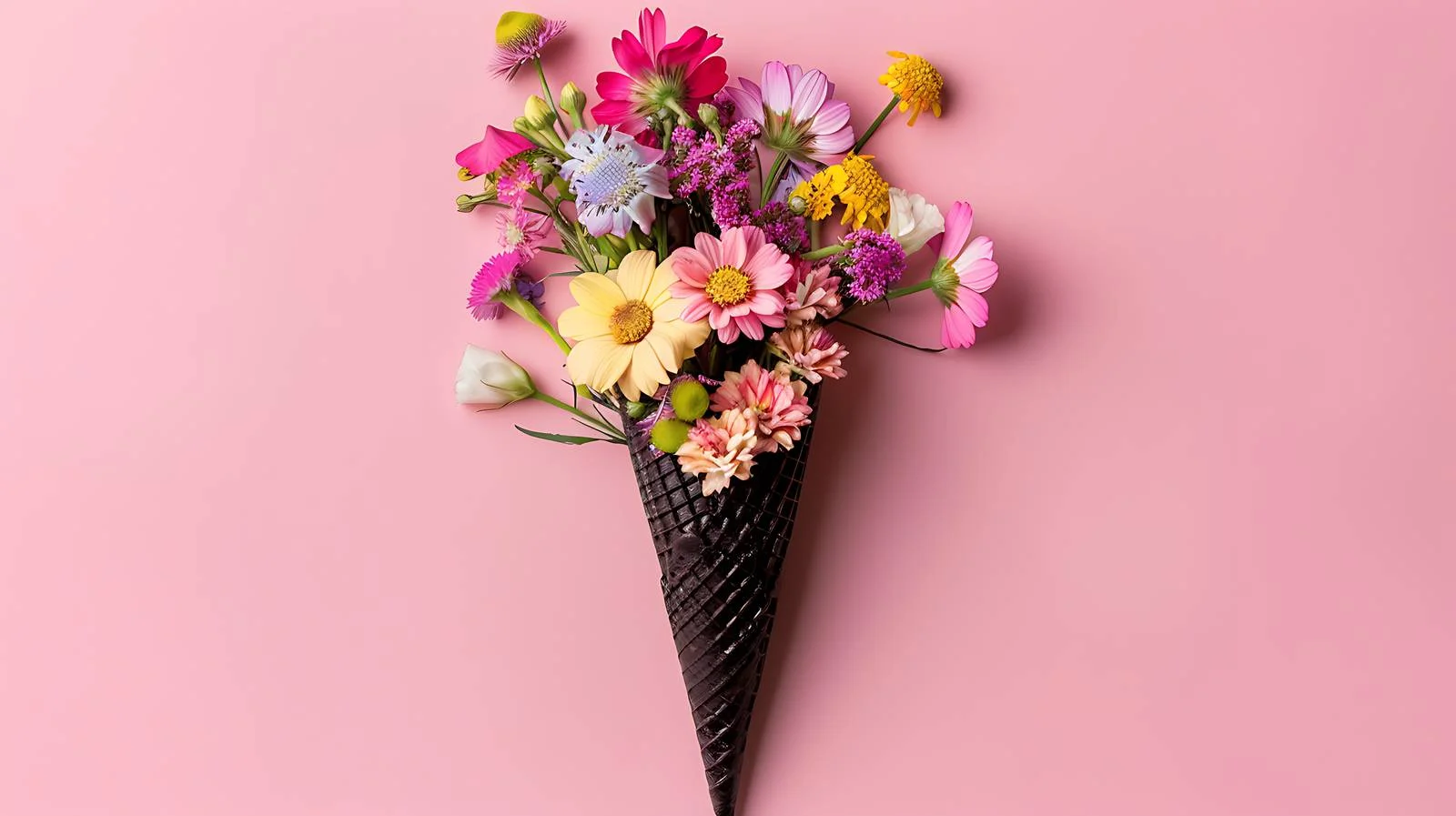 Black Ice Cream Cone with Colorful Flowers — free download from Dotvec
