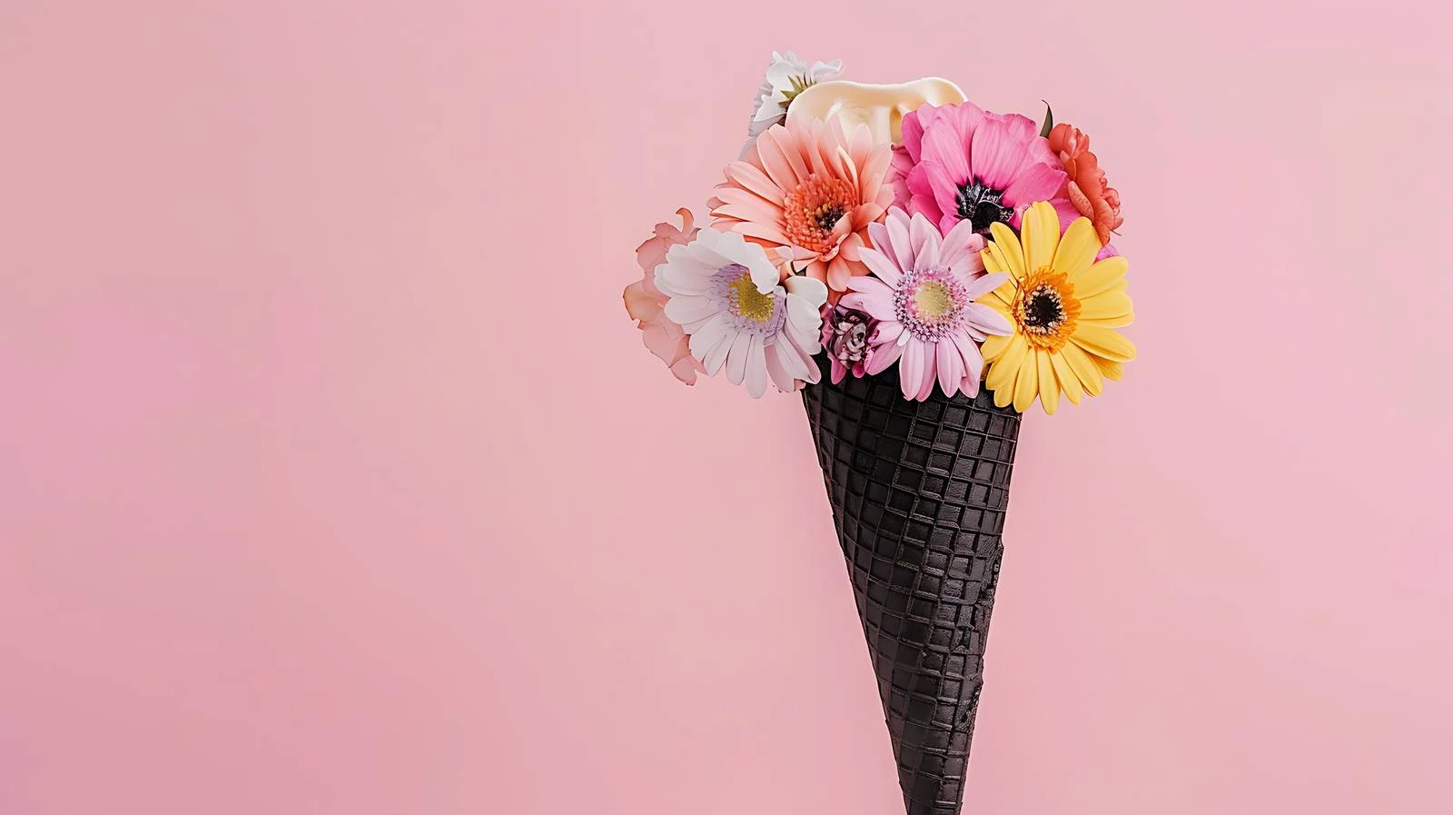 Elegant Floral Black Ice Cream Cone — free download from Dotvec