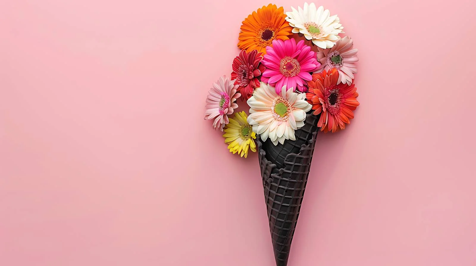 Elegant Black Ice Cream Cone with Colorful Flowers — free download from Dotvec