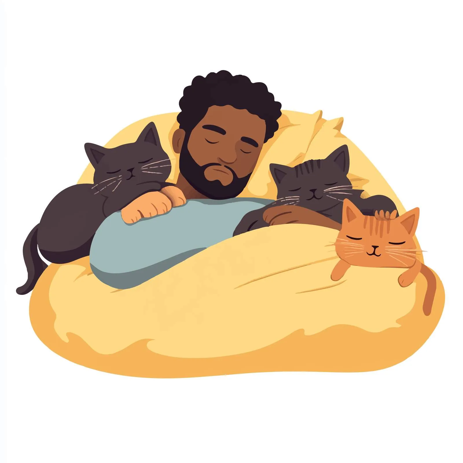 Man Sleeping with Adorable Cats in Bed – free cohabitation image from Dotvec